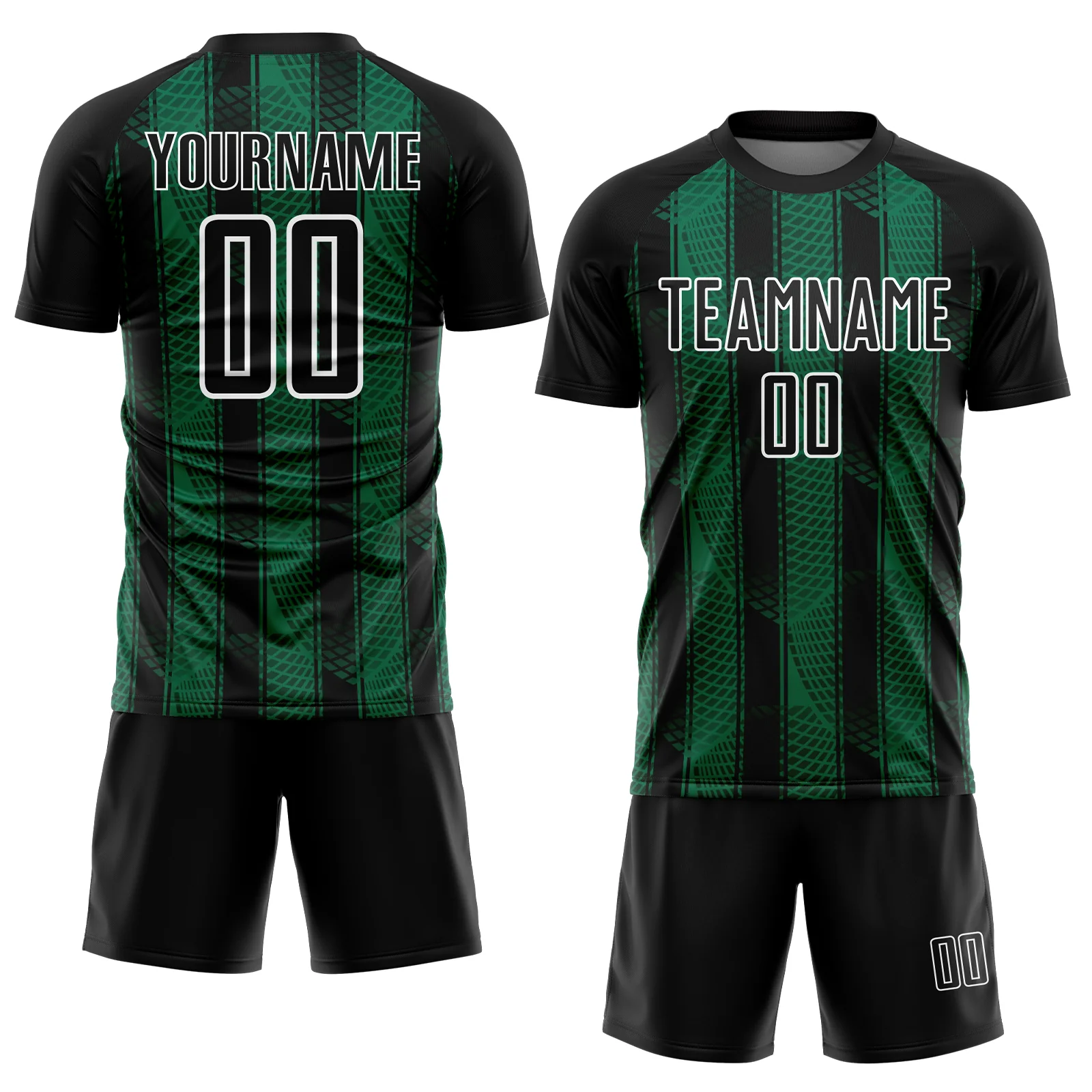 Custom Black Kelly Green-White Abstract Network Sublimation Soccer Uniform Jersey - Image 2