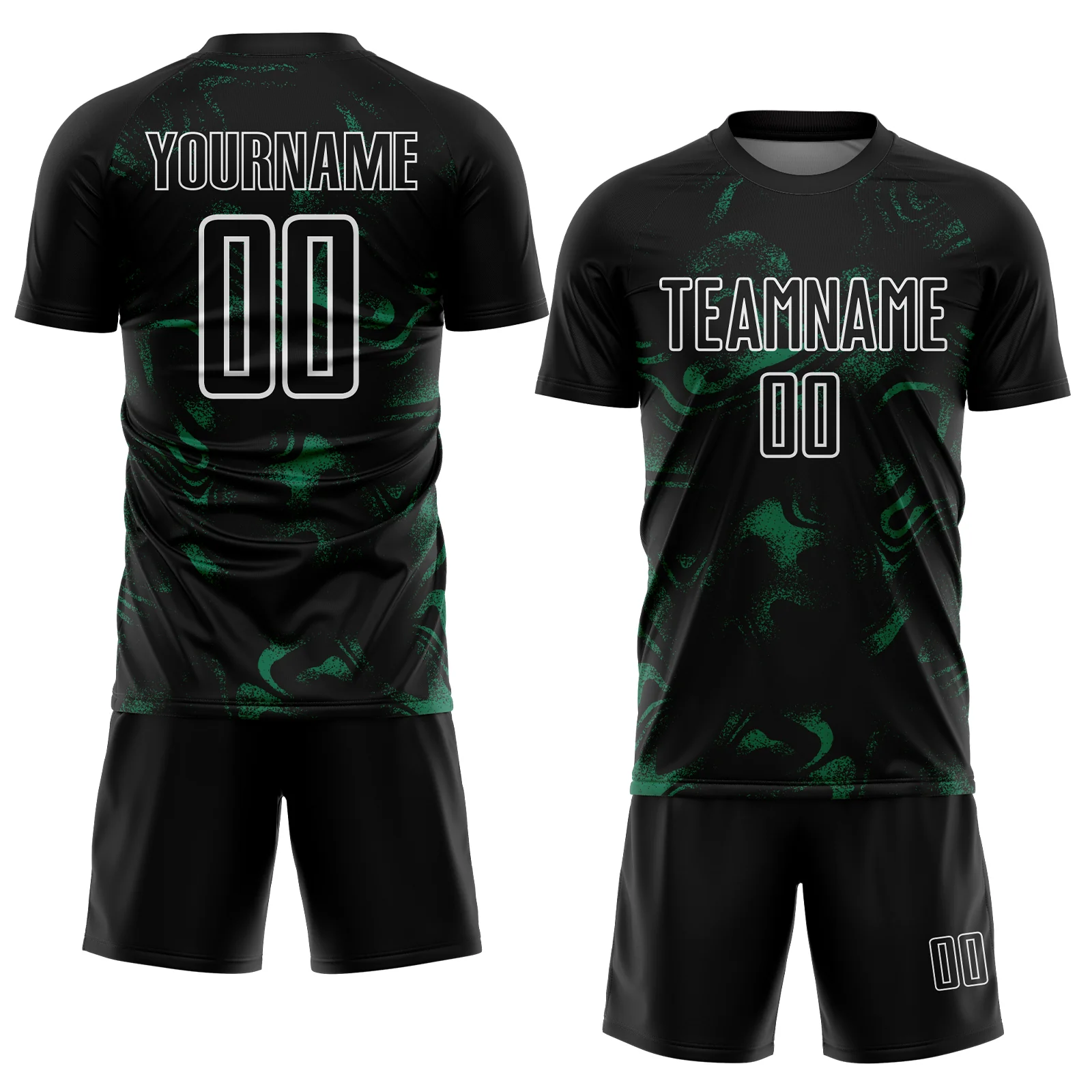 Custom Black Kelly Green-White Abstract Liquid Sublimation Soccer Uniform Jersey - Image 2