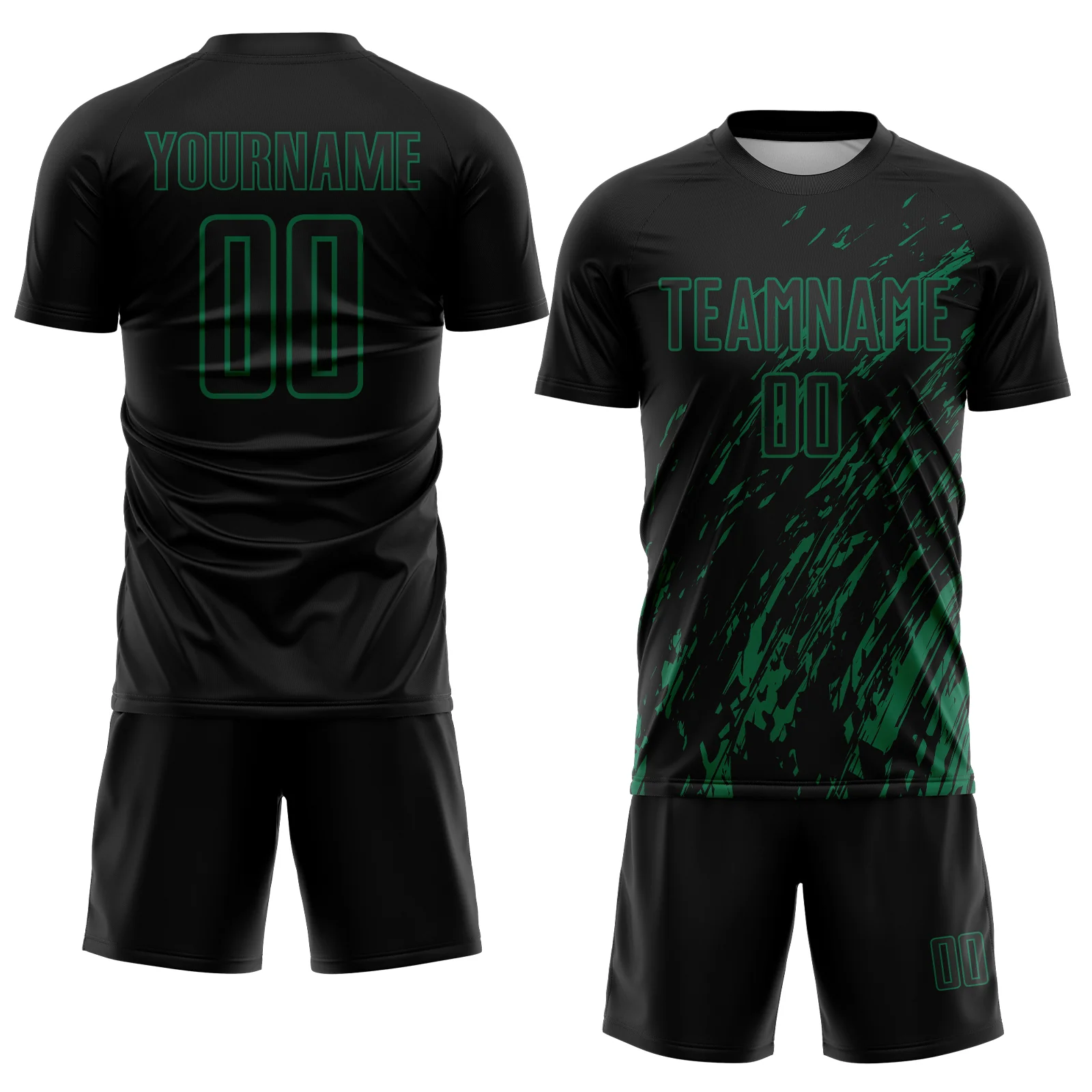 Custom Black Kelly Green Splash Sublimation Soccer Uniform Jersey - Image 2