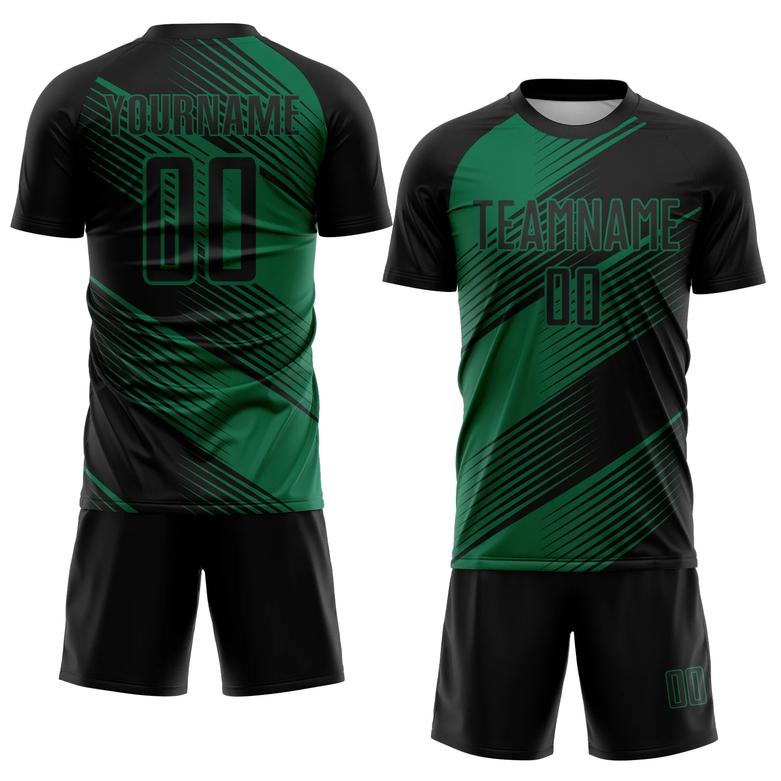 Custom Black Kelly Green Line Sublimation Soccer Uniform Jersey - Image 2