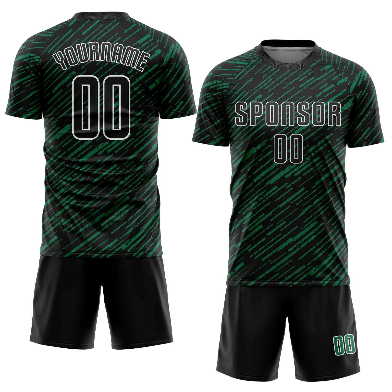 Custom Black Kelly Green-White Line Sports Sublimation Soccer Uniform Jersey - Image 2