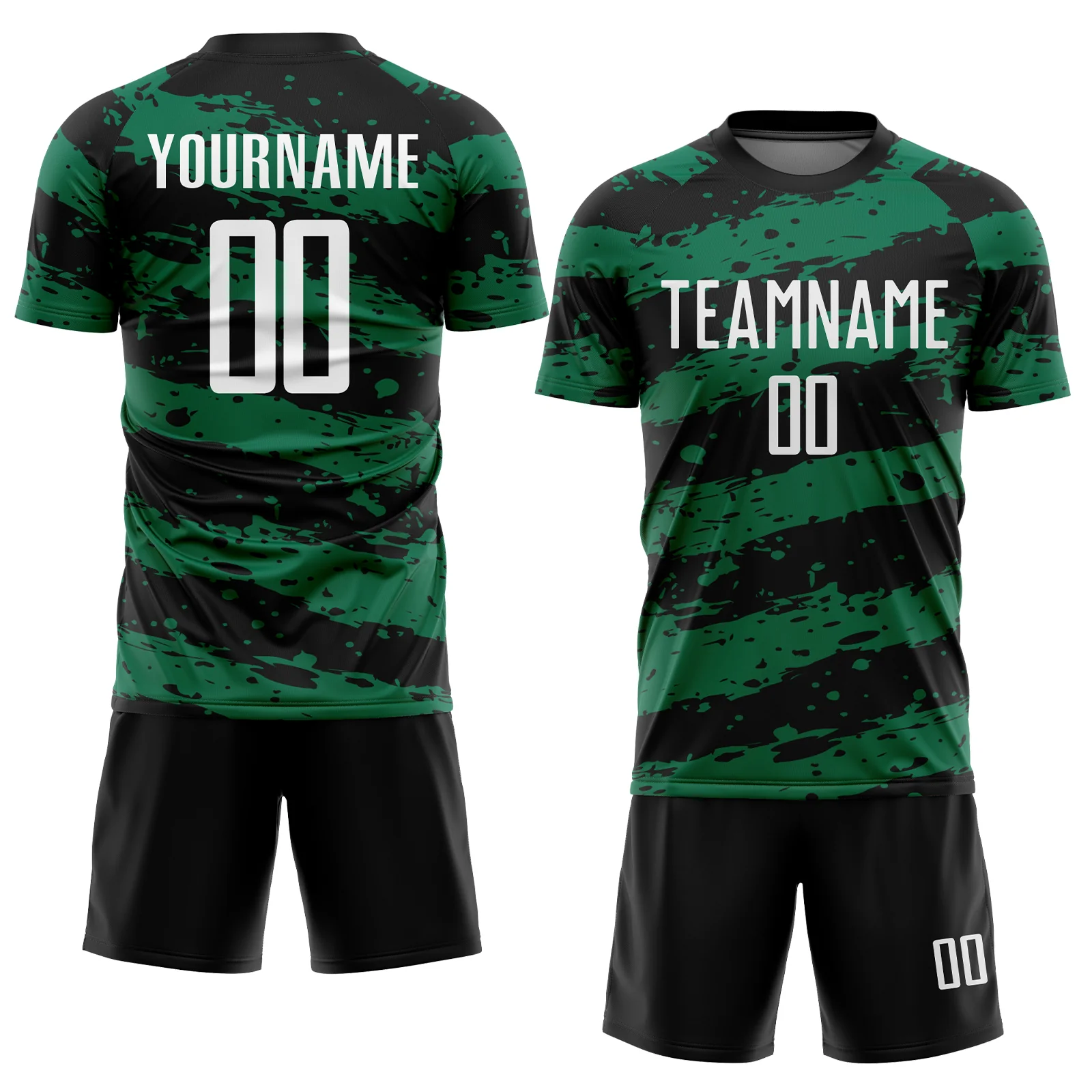 Custom Black White-Kelly Green Splash Sublimation Soccer Uniform Jersey - Image 2