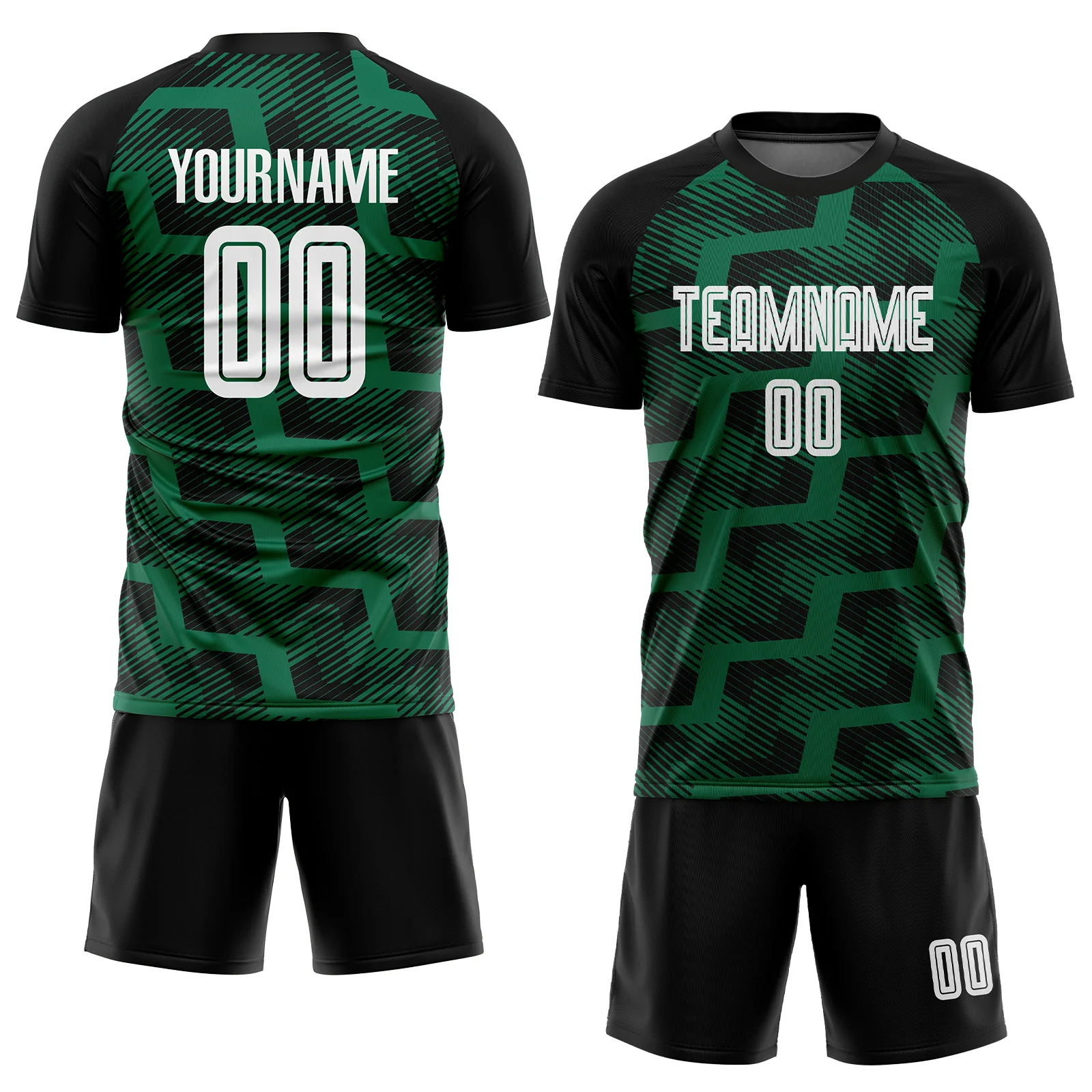 Custom Black White-Kelly Green Line Sublimation Soccer Uniform Jersey - Image 2
