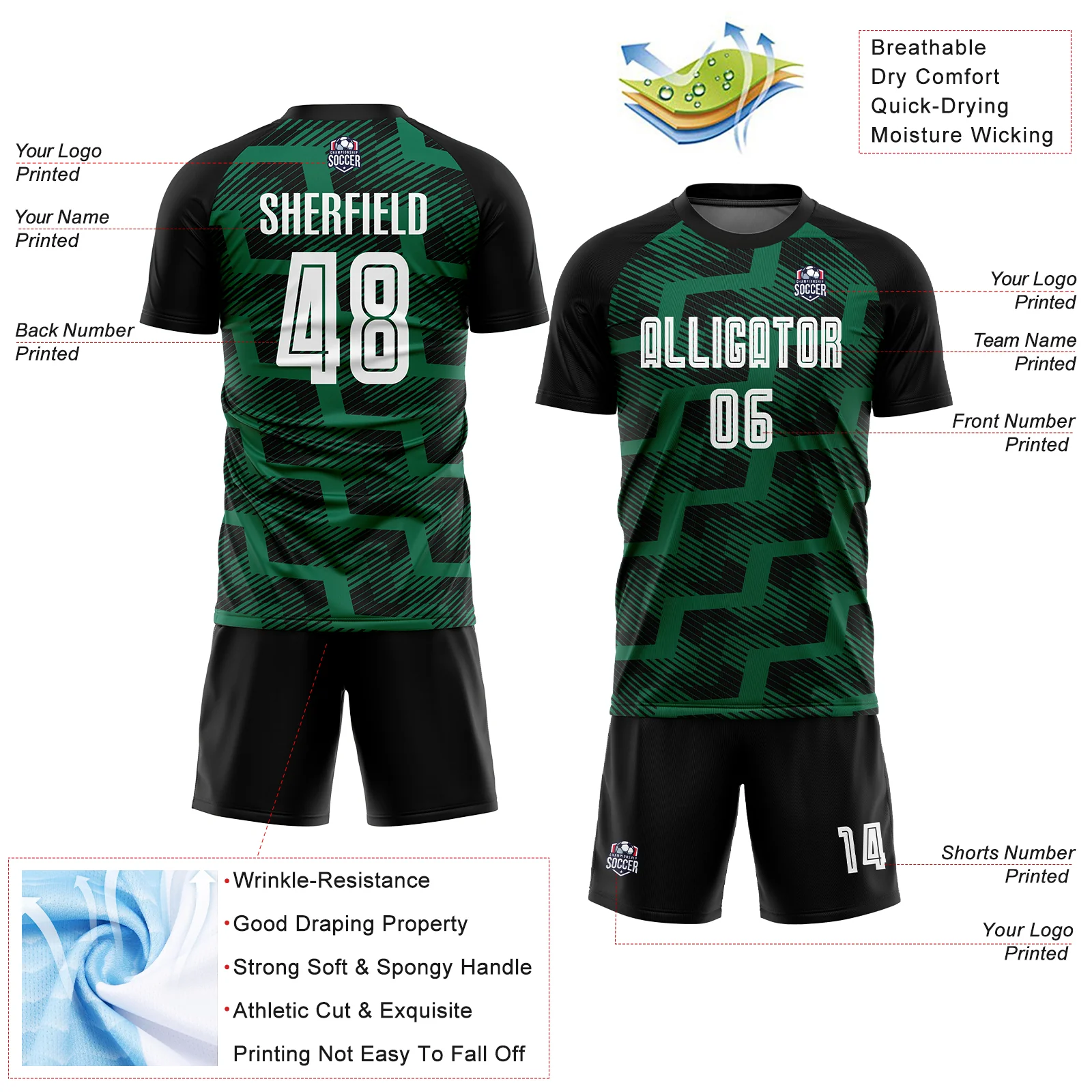 Custom Black White-Kelly Green Line Sublimation Soccer Uniform Jersey - Image 4