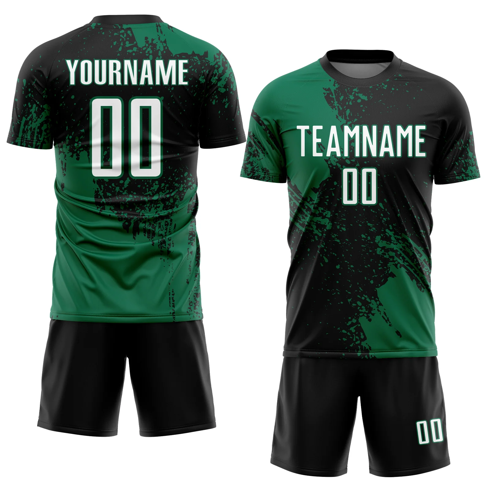 Custom Black White-Kelly Green Abstract Brush Stroke Sports Sublimation Soccer Uniform Jersey - Image 2