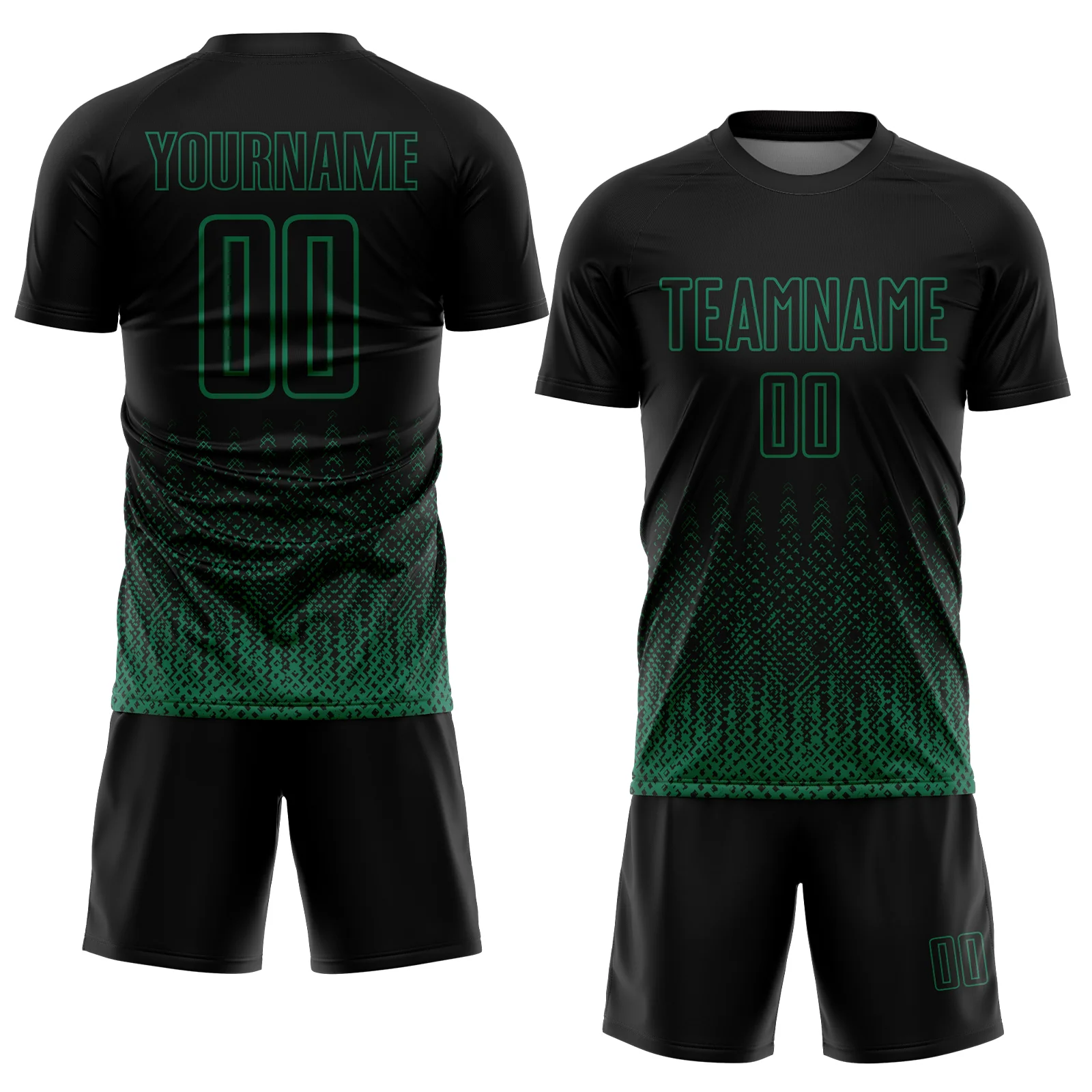 Custom Black Kelly Green Geometric Shape Sublimation Soccer Uniform Jersey - Image 2