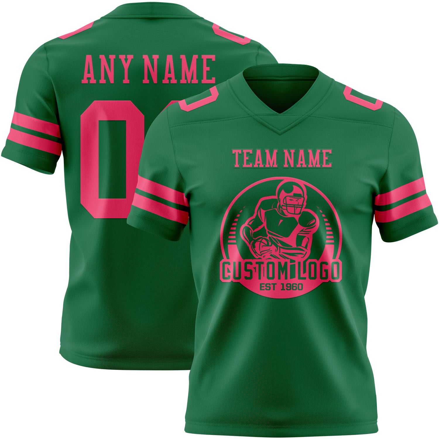 Custom Kelly Green Neon Pink Authentic Football Jersey - Image 2