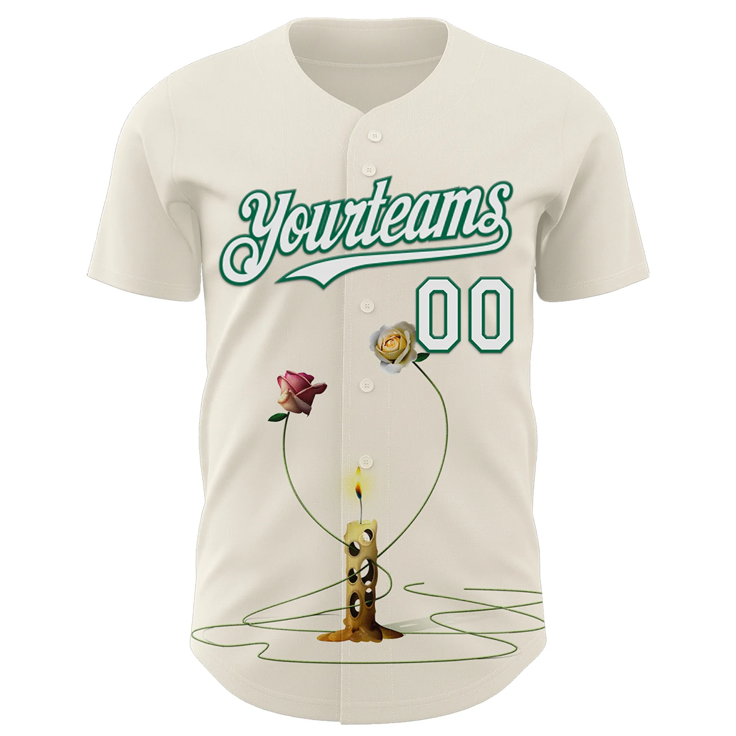 Custom Cream White-Kelly Green 3D Marcel Caram The Dance Of The Roses Authentic Baseball Jersey - Image 2
