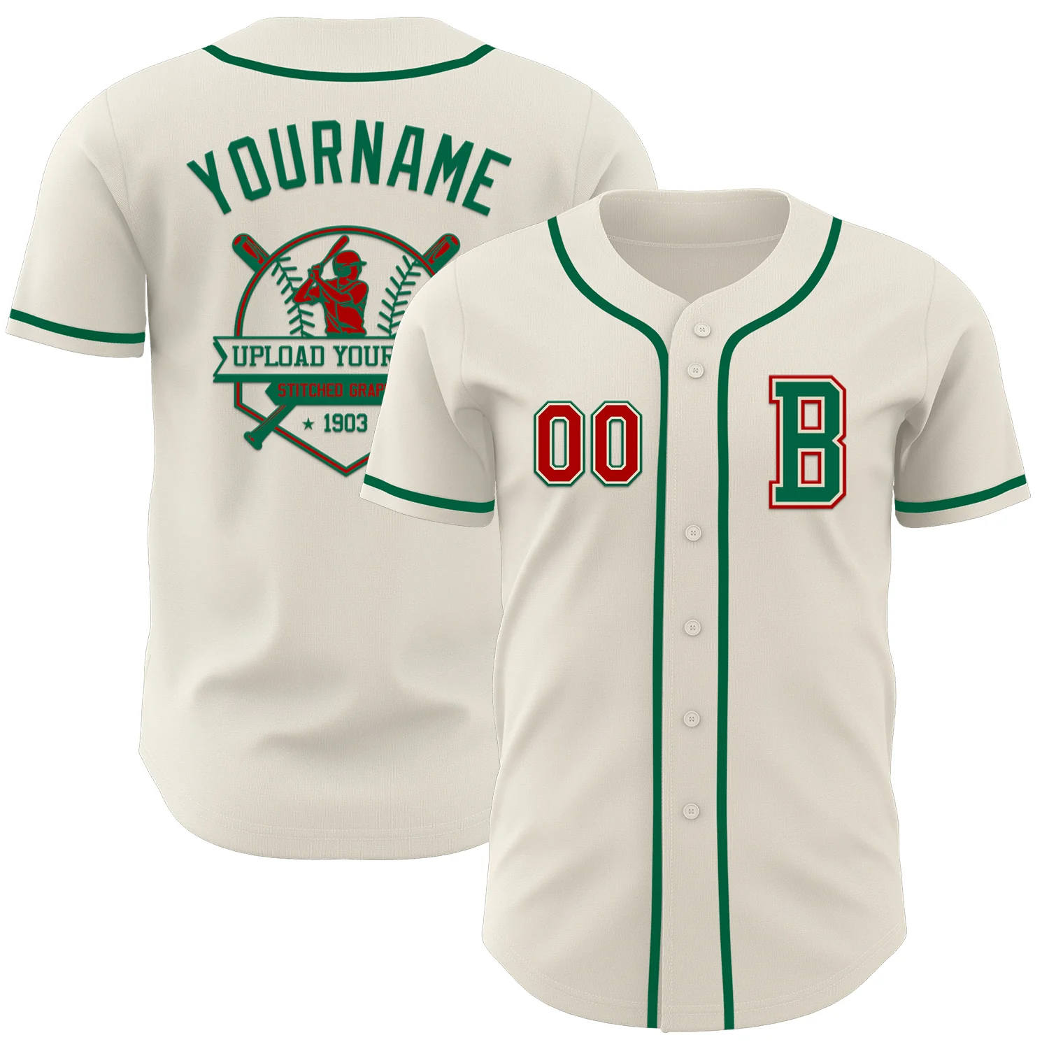 Custom Cream Red-Kelly Green Authentic Baseball Jersey - Image 5