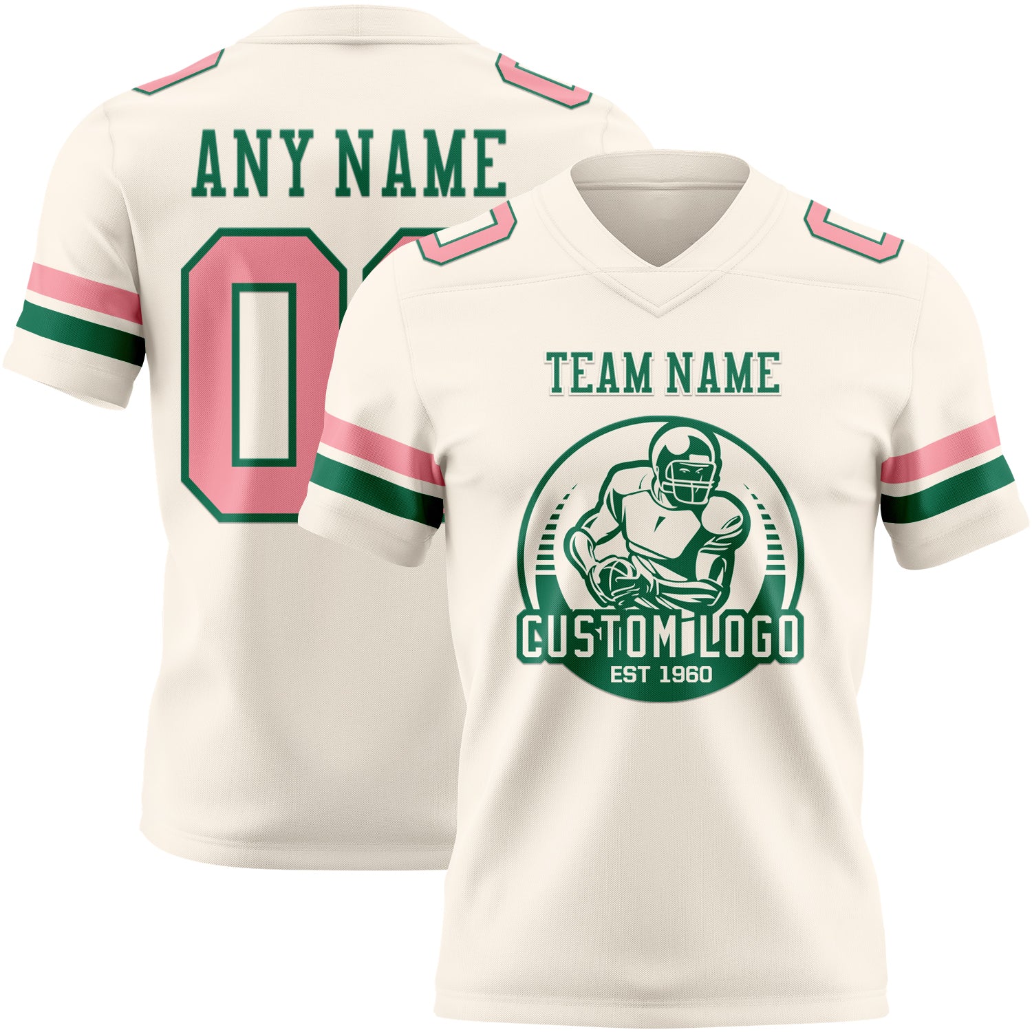 Custom Cream Medium Pink-Kelly Green Authentic Football Jersey - Image 2