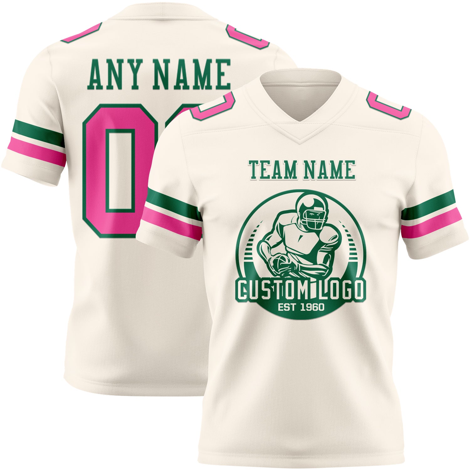 Custom Cream Pink-Kelly Green Authentic Football Jersey - Image 2
