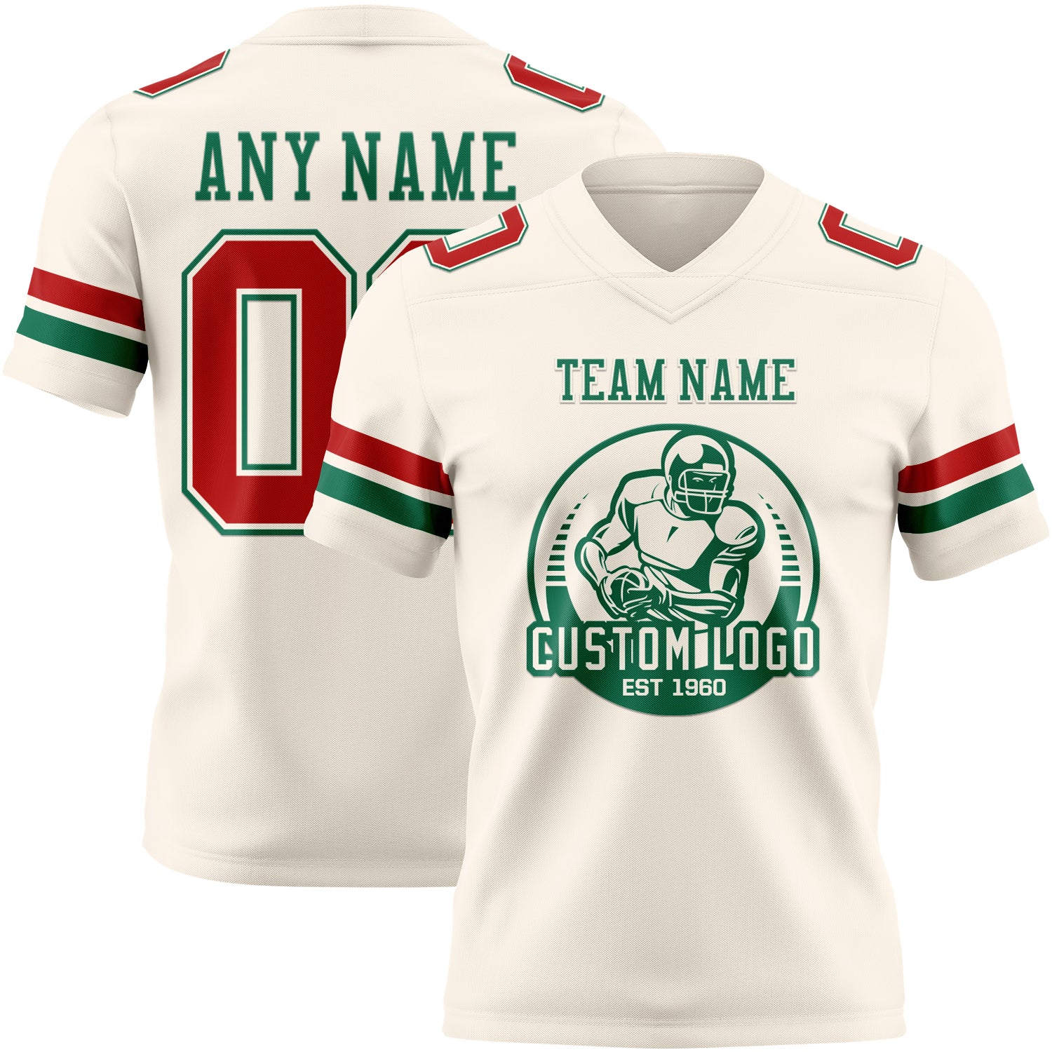 Custom Cream Red-Kelly Green Authentic Football Jersey - Image 2
