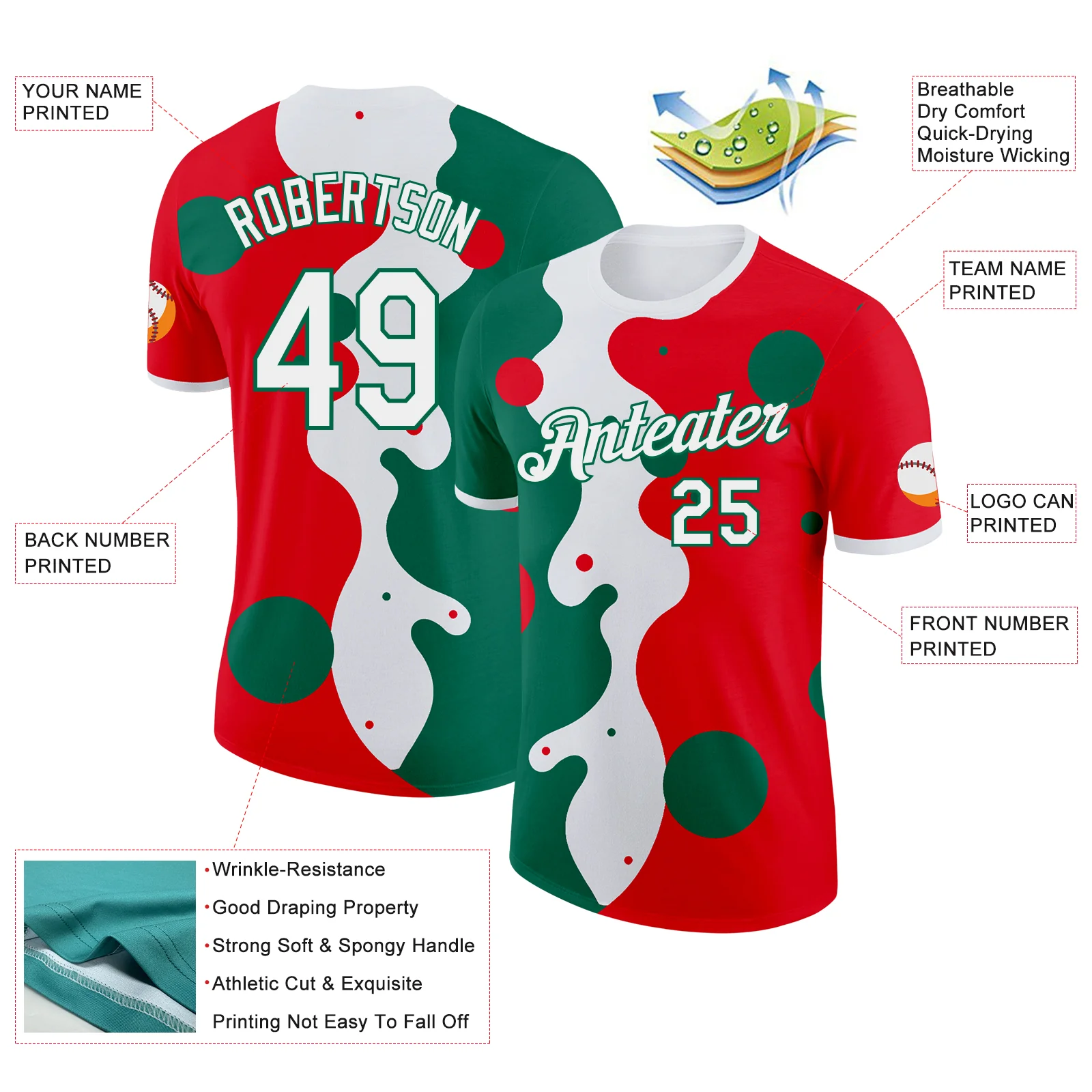 Custom Fire Red White-Kelly Green Mexico Soccer Jersey Performance T-Shirt - Image 2