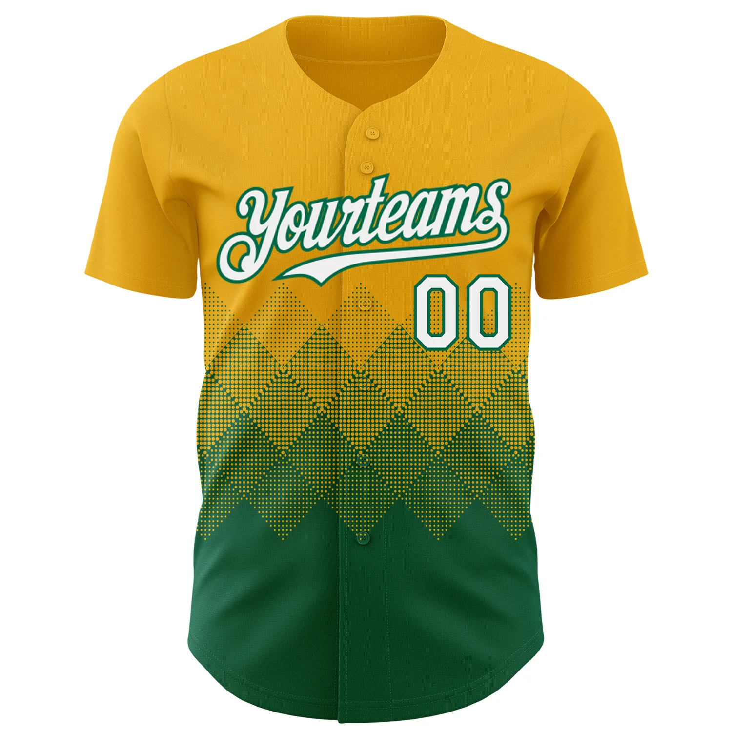 Custom Gold White-Kelly Green 3D Gradient Square Shape Authentic Baseball Jersey - Image 2
