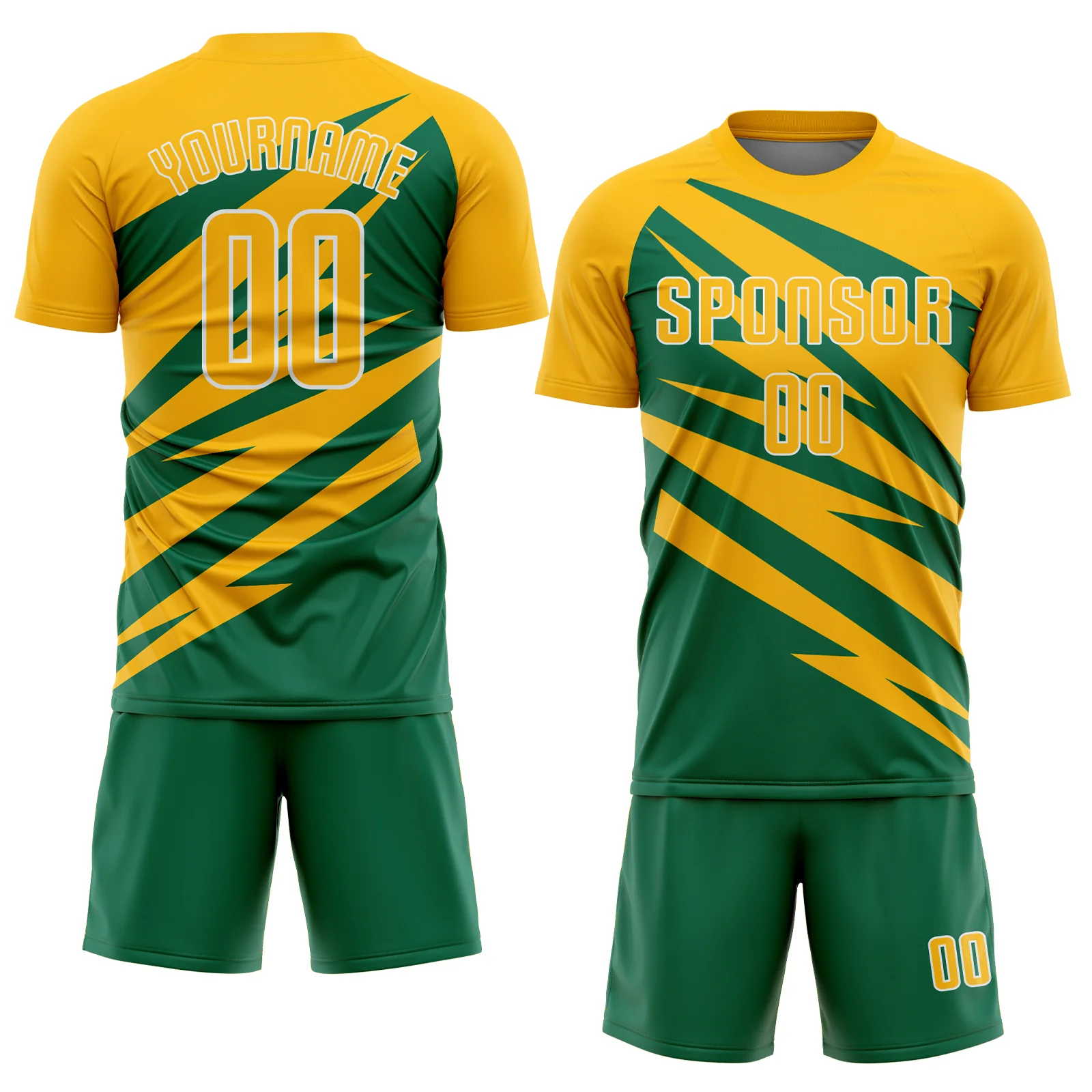 Custom Gold Kelly Green-White Abstract Line Sports Sublimation Soccer Uniform Jersey - Image 2
