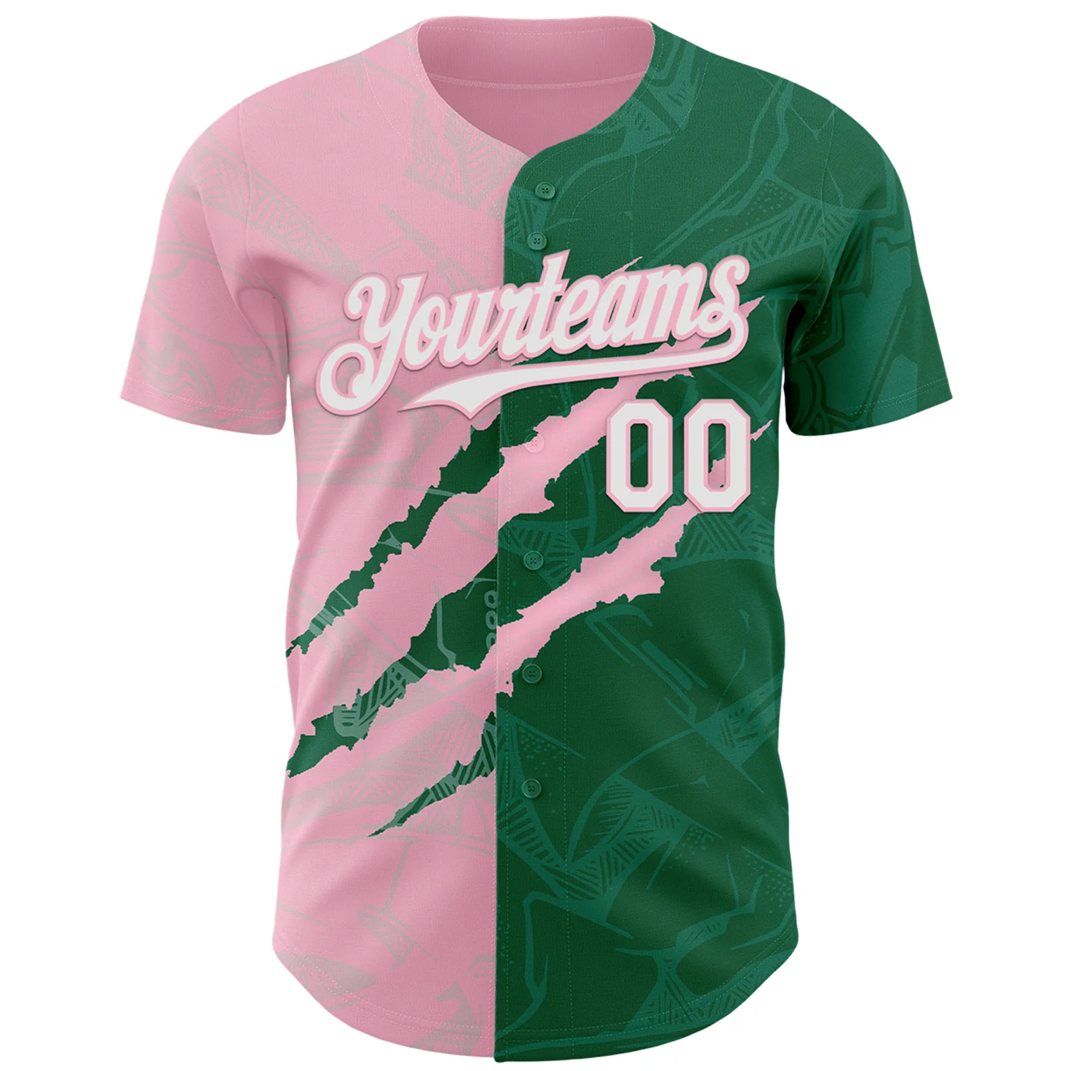 Custom Graffiti Pattern White Kelly Green-Light Pink 3D Scratch Authentic Baseball Jersey - Image 2