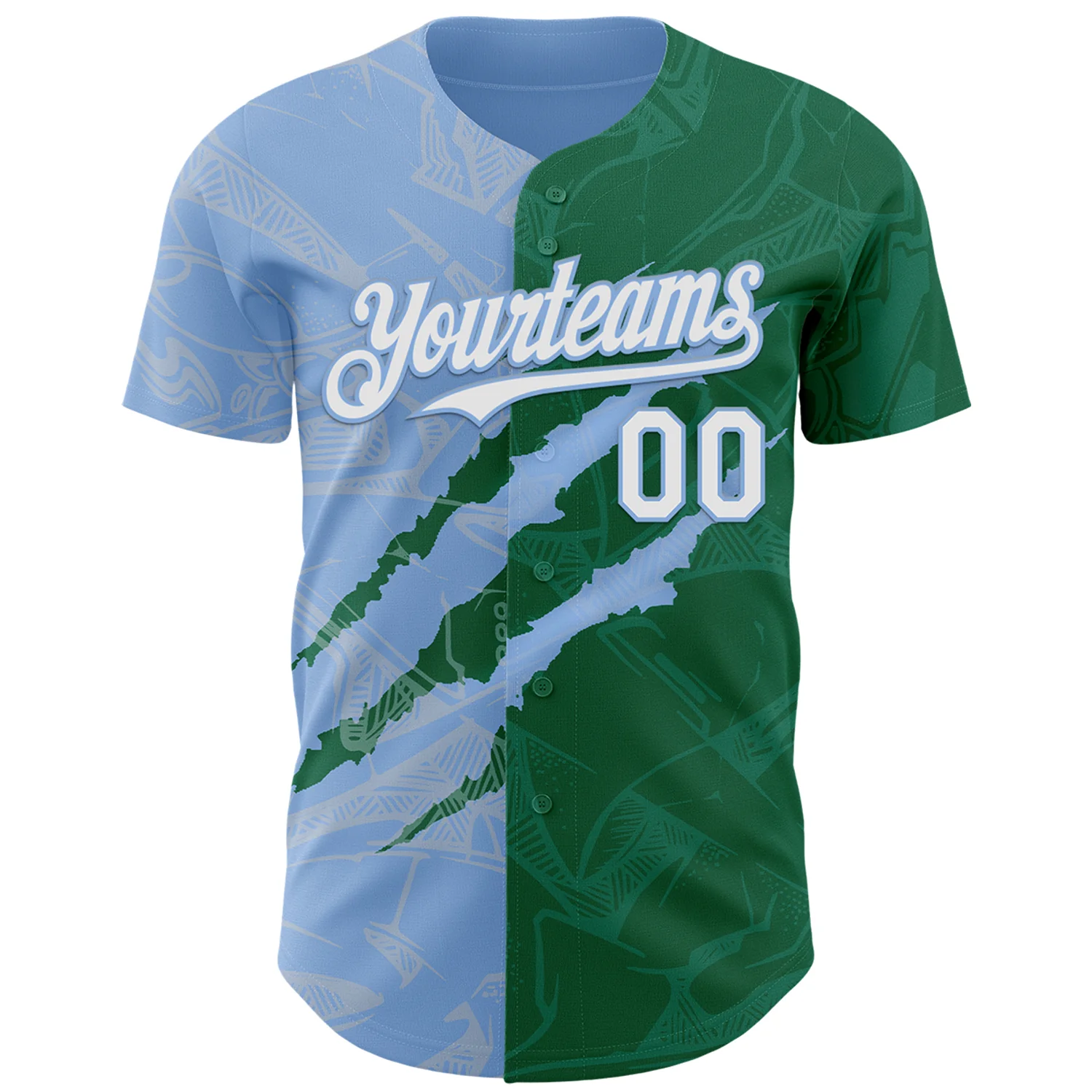 Custom Graffiti Pattern White Kelly Green-Light Blue 3D Scratch Authentic Baseball Jersey - Image 2
