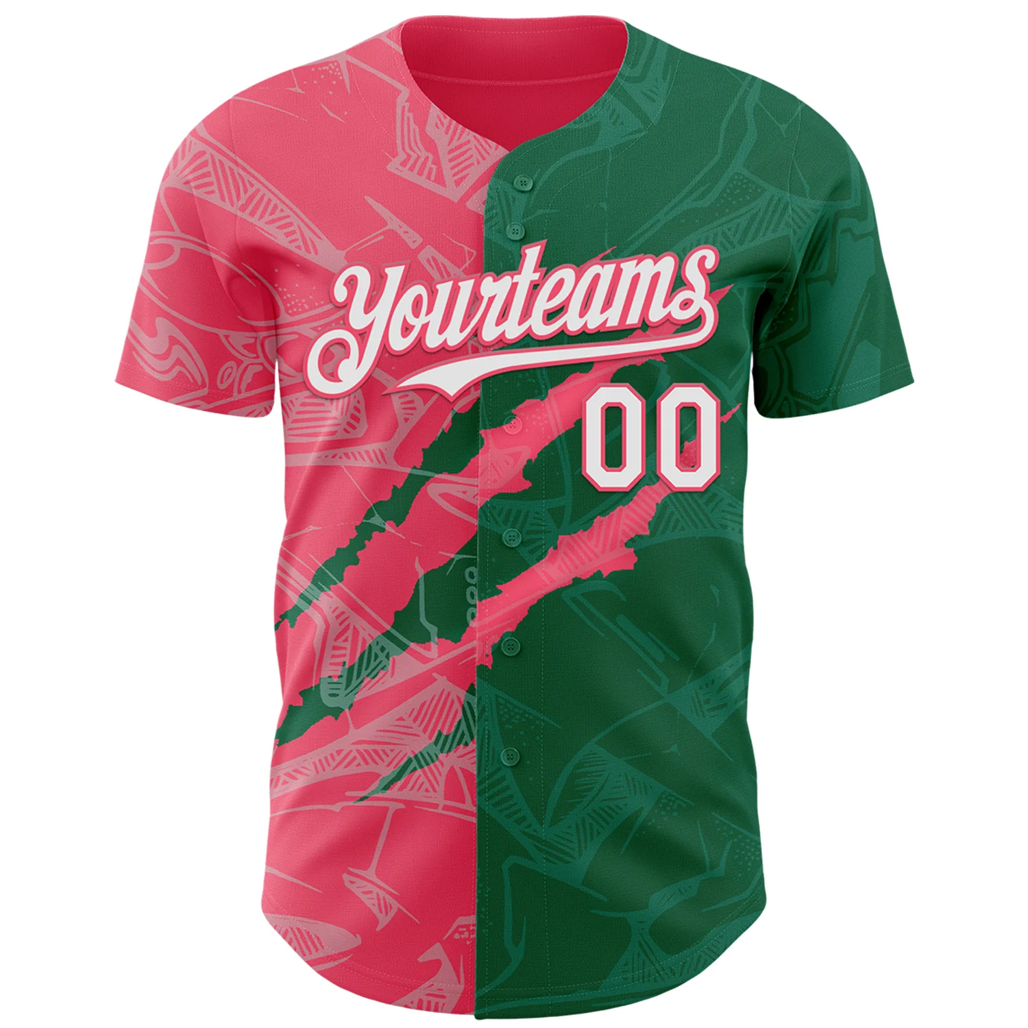 Custom Graffiti Pattern White Kelly Green-Neon Pink 3D Scratch Authentic Baseball Jersey - Image 2