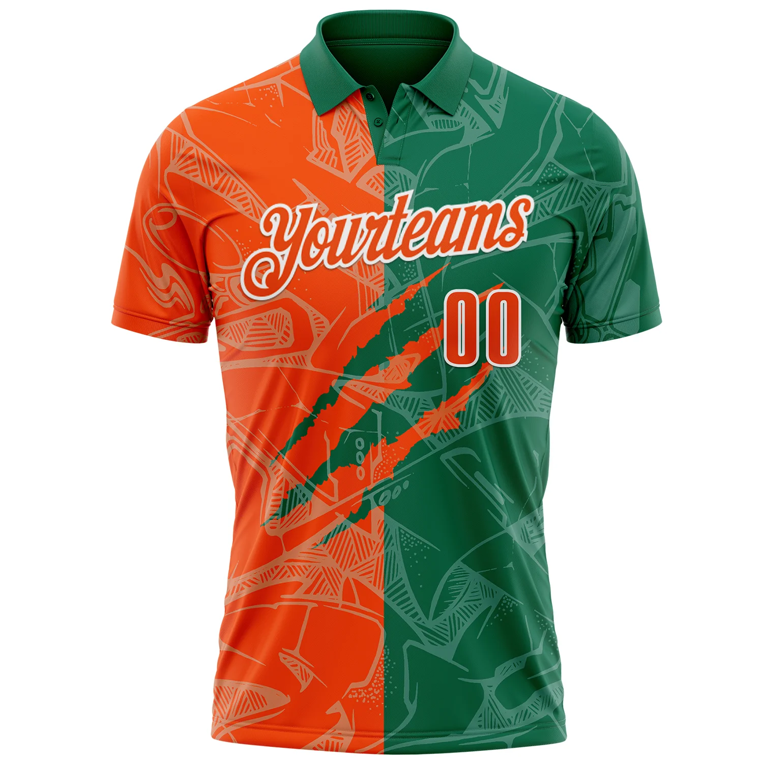 Custom Graffiti Pattern Orange Kelly Green-White 3D Scratch Performance Polo Shirt - Image 2