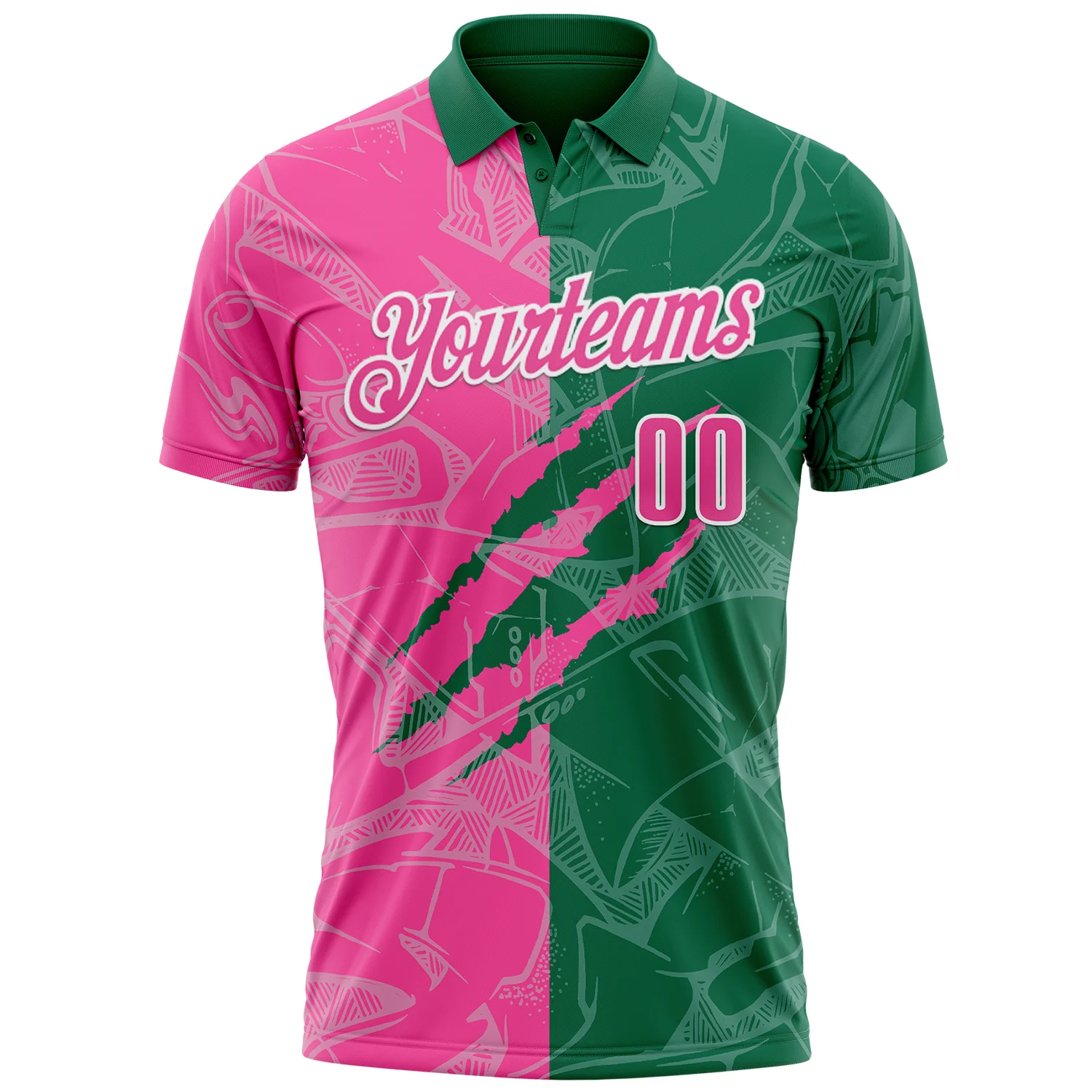 Custom Graffiti Pattern Pink Kelly Green-White 3D Scratch Performance Polo Shirt - Image 2