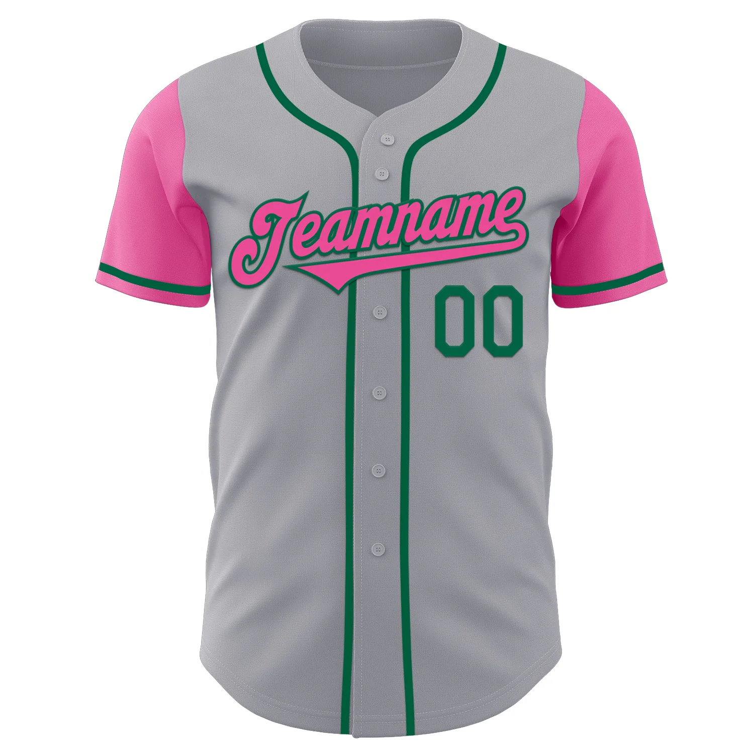 Custom Gray Pink-Kelly Green Authentic Two Tone Baseball Jersey - Image 2