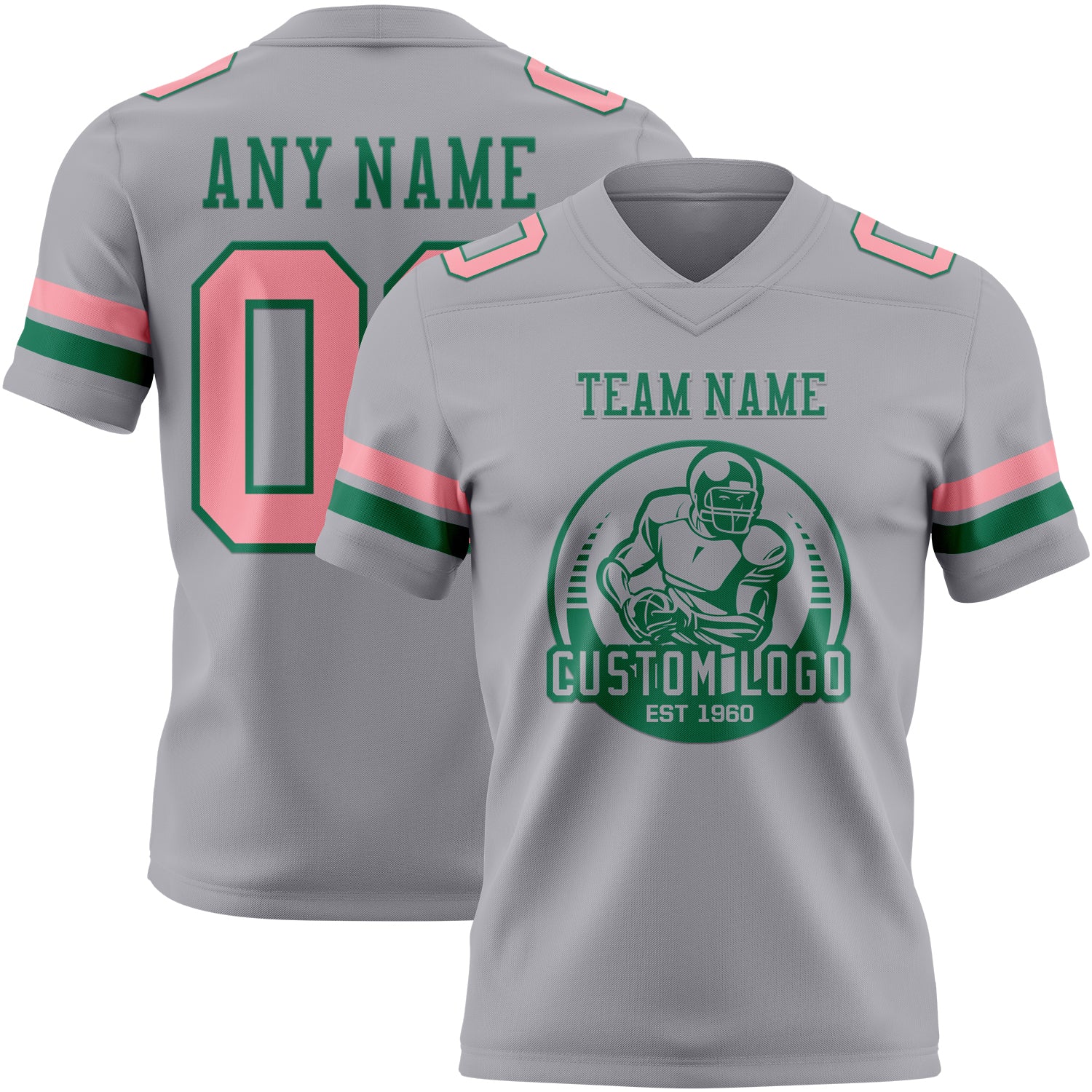 Custom Gray Medium Pink-Kelly Green Authentic Football Jersey - Image 2