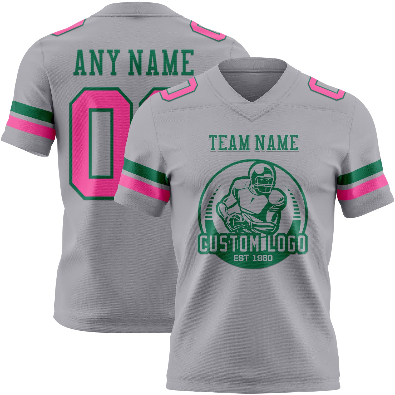 Custom Gray Pink-Kelly Green Authentic Football Jersey - Image 2