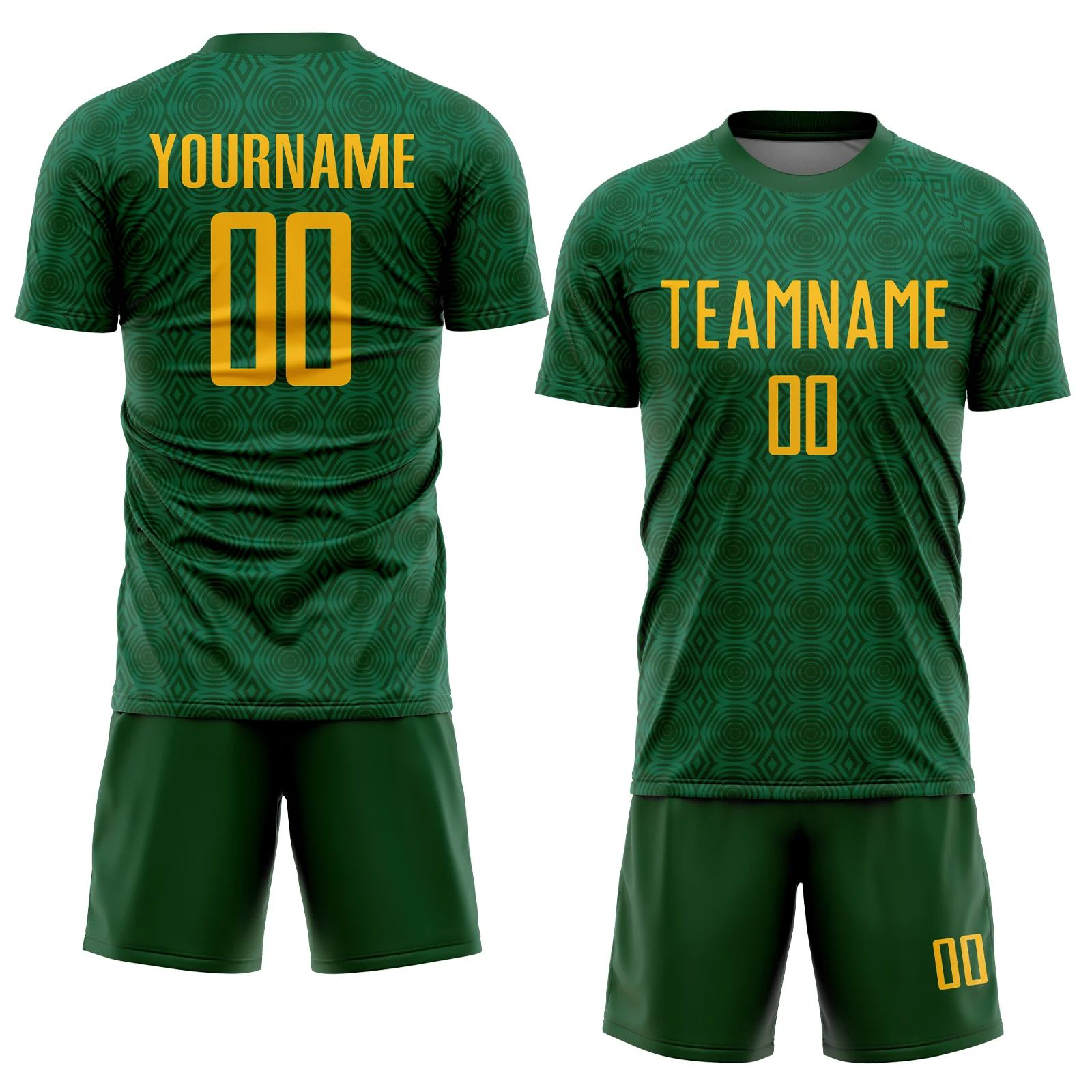 Custom Green Gold-Kelly Green Geometric Shapes Sublimation Soccer Uniform Jersey - Image 2