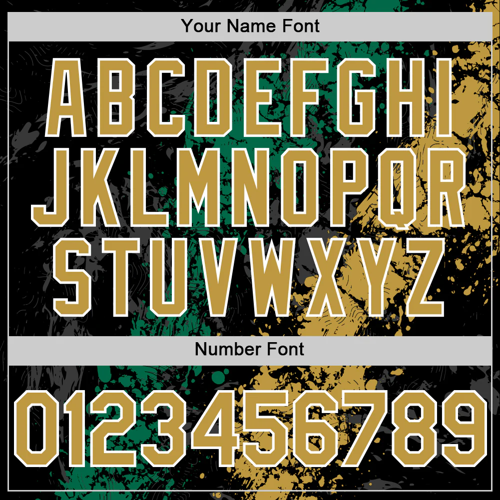Custom Black Old Gold Kelly Green-White Splash Art 3D Pattern Design Bomber Full-Snap Varsity Letterman Hoodie Jacket - Image 6