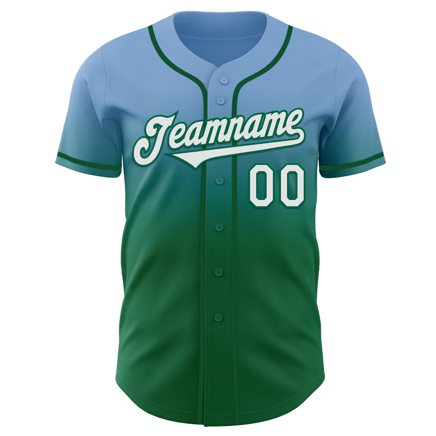 Custom Light Blue White-Kelly Green Authentic Fade Fashion Baseball Jersey - Image 2