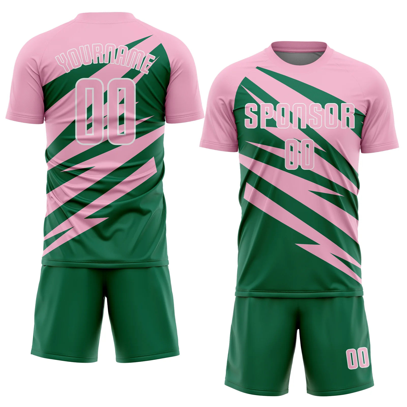 Custom Light Pink Kelly Green-White Abstract Line Sports Sublimation Soccer Uniform Jersey - Image 2