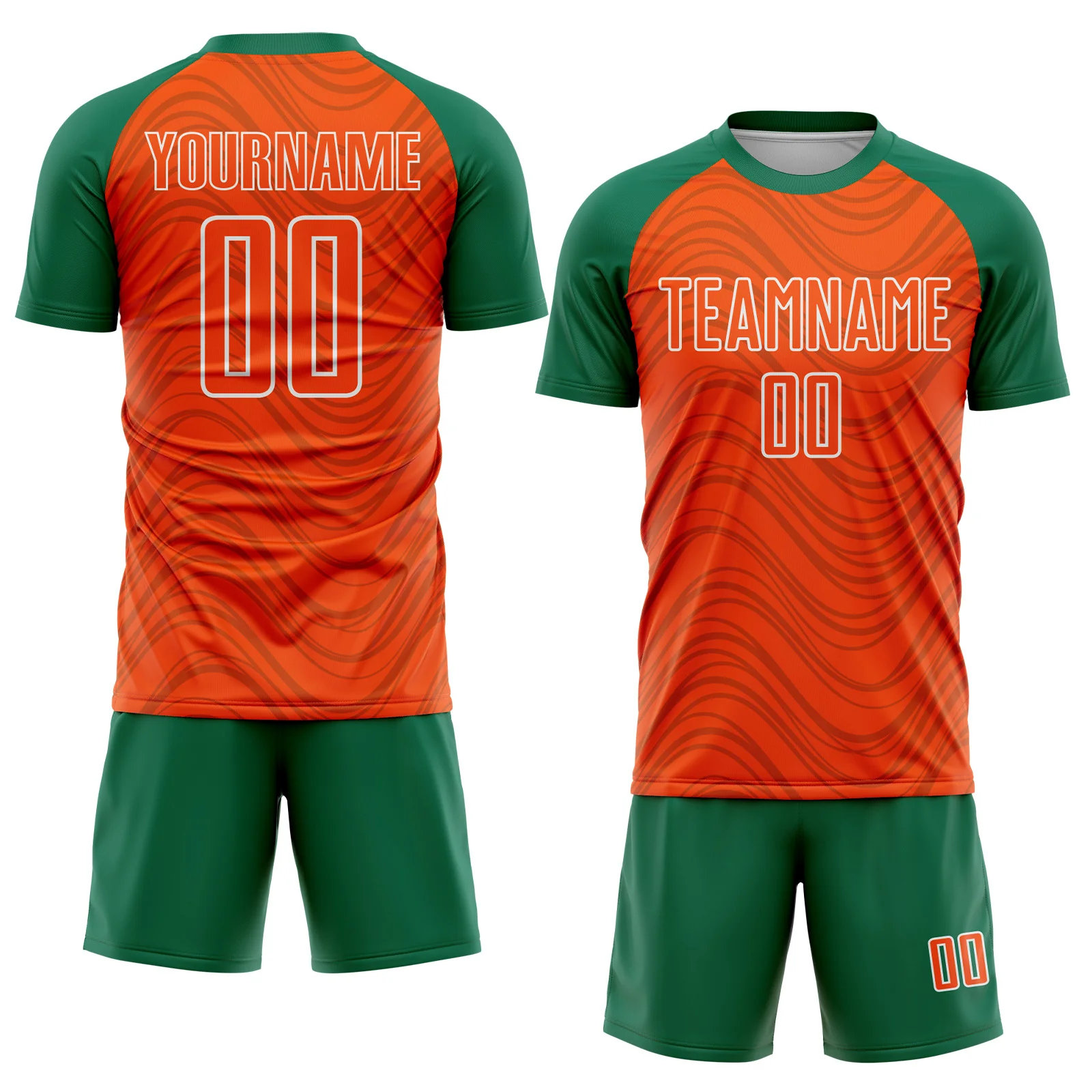 Custom Orange Kelly Green-White Wavy Lines Sports Sublimation Soccer Uniform Jersey - Image 2
