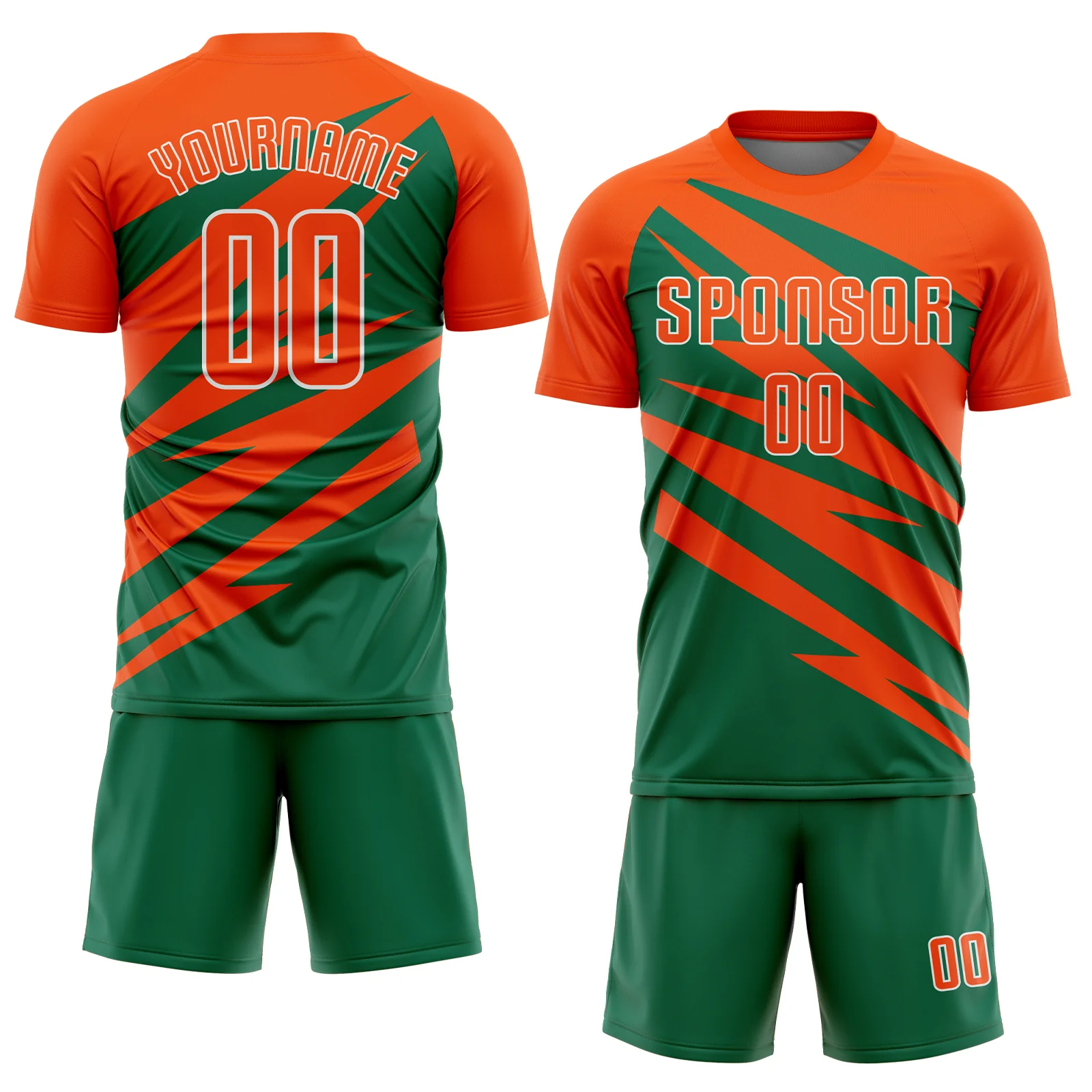 Custom Orange Kelly Green-White Abstract Line Sports Sublimation Soccer Uniform Jersey - Image 2
