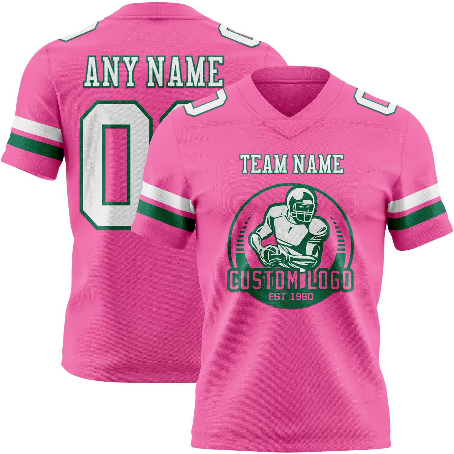Custom Pink White-Kelly Green Authentic Football Jersey - Image 2