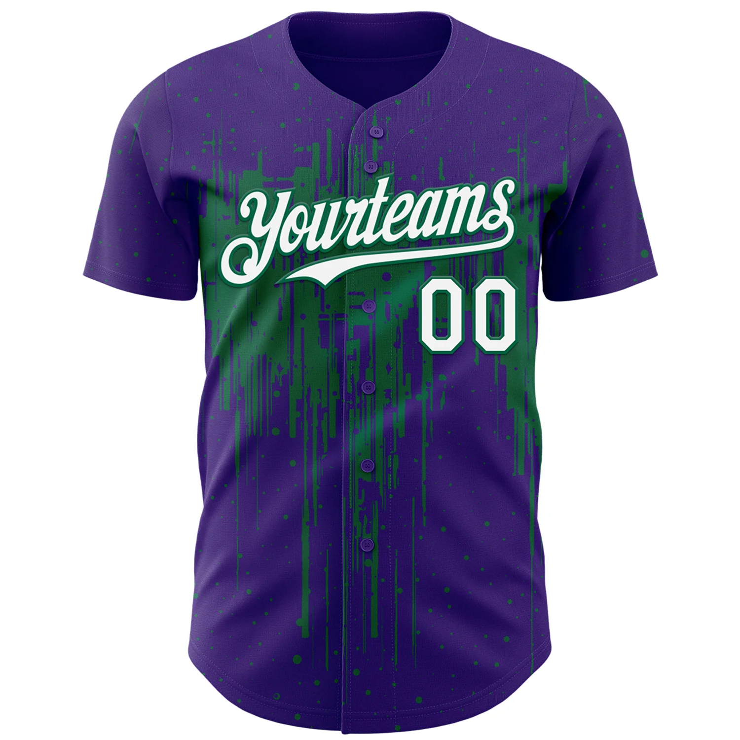 Custom Purple White-Kelly Green Dripping Splatter Paint Authentic Baseball Jersey - Image 2