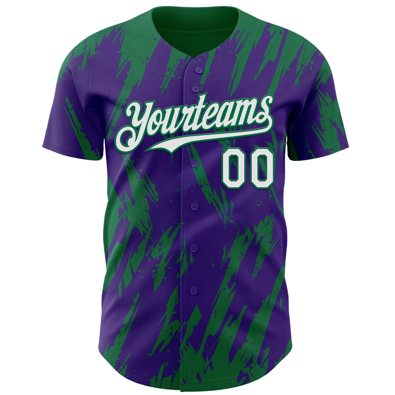 Custom Purple White-Kelly Green Splatter Torn Sharp Brush Stroke Authentic Baseball Jersey - Image 2