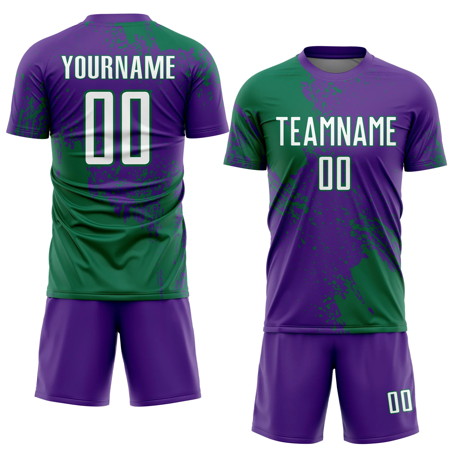 Custom Purple White-Kelly Green Abstract Brush Stroke Sports Sublimation Soccer Uniform Jersey - Image 2