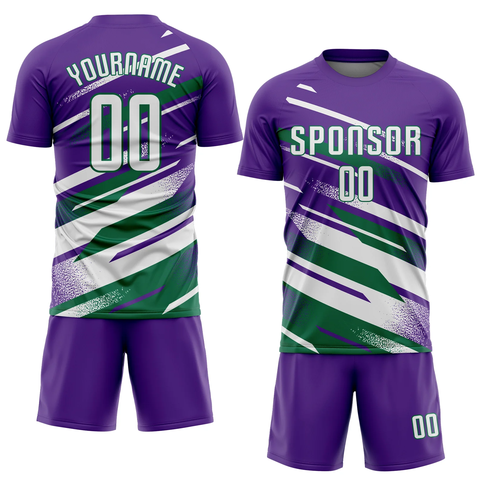 Custom Purple White-Kelly Green Grunge Stripe And Grainy Sports Sublimation Soccer Uniform Jersey - Image 2