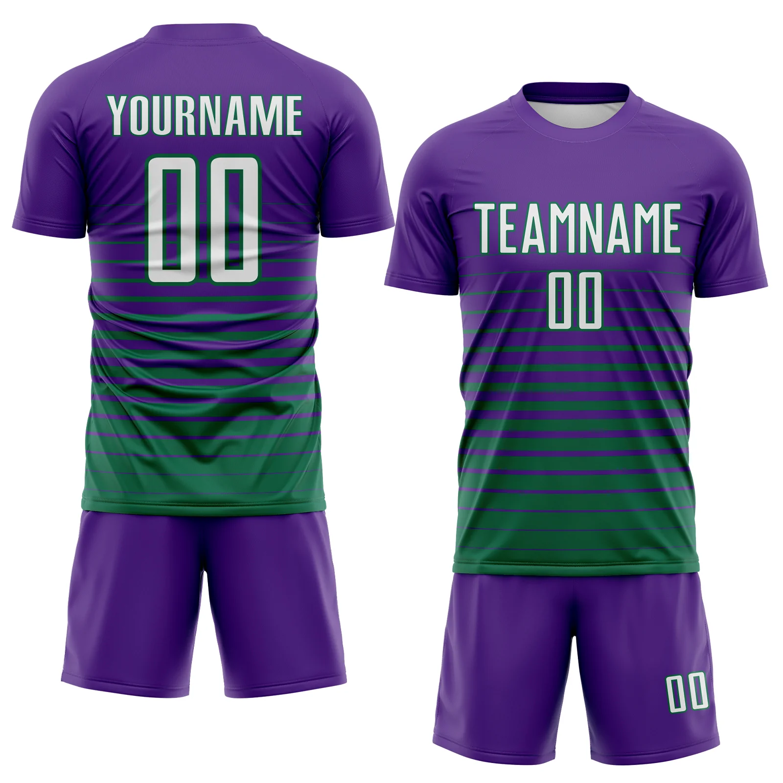 Custom Purple White-Kelly Green Gradient Pinstripe Sublimation Soccer Uniform Jersey - Image 2