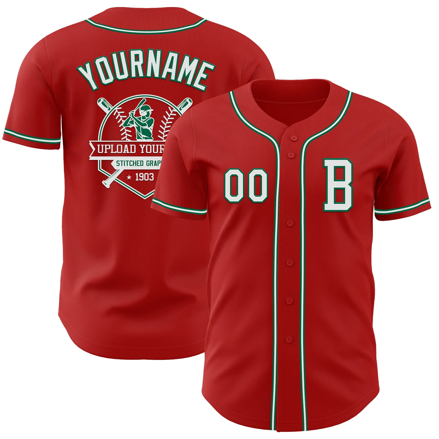 Custom Red White-Kelly Green Authentic Baseball Jersey - Image 5
