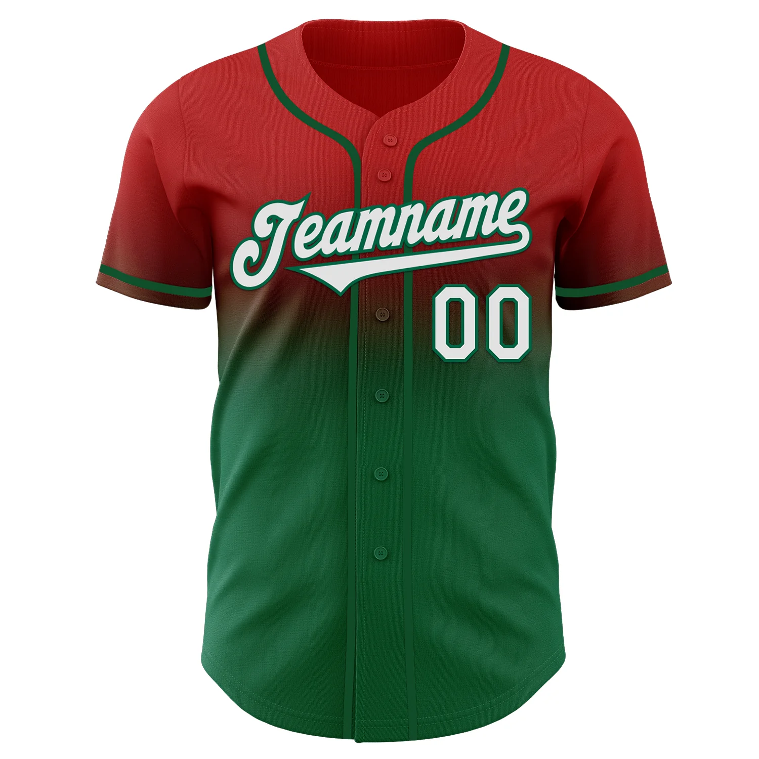 Custom Red White-Kelly Green Authentic Fade Fashion Baseball Jersey - Image 2