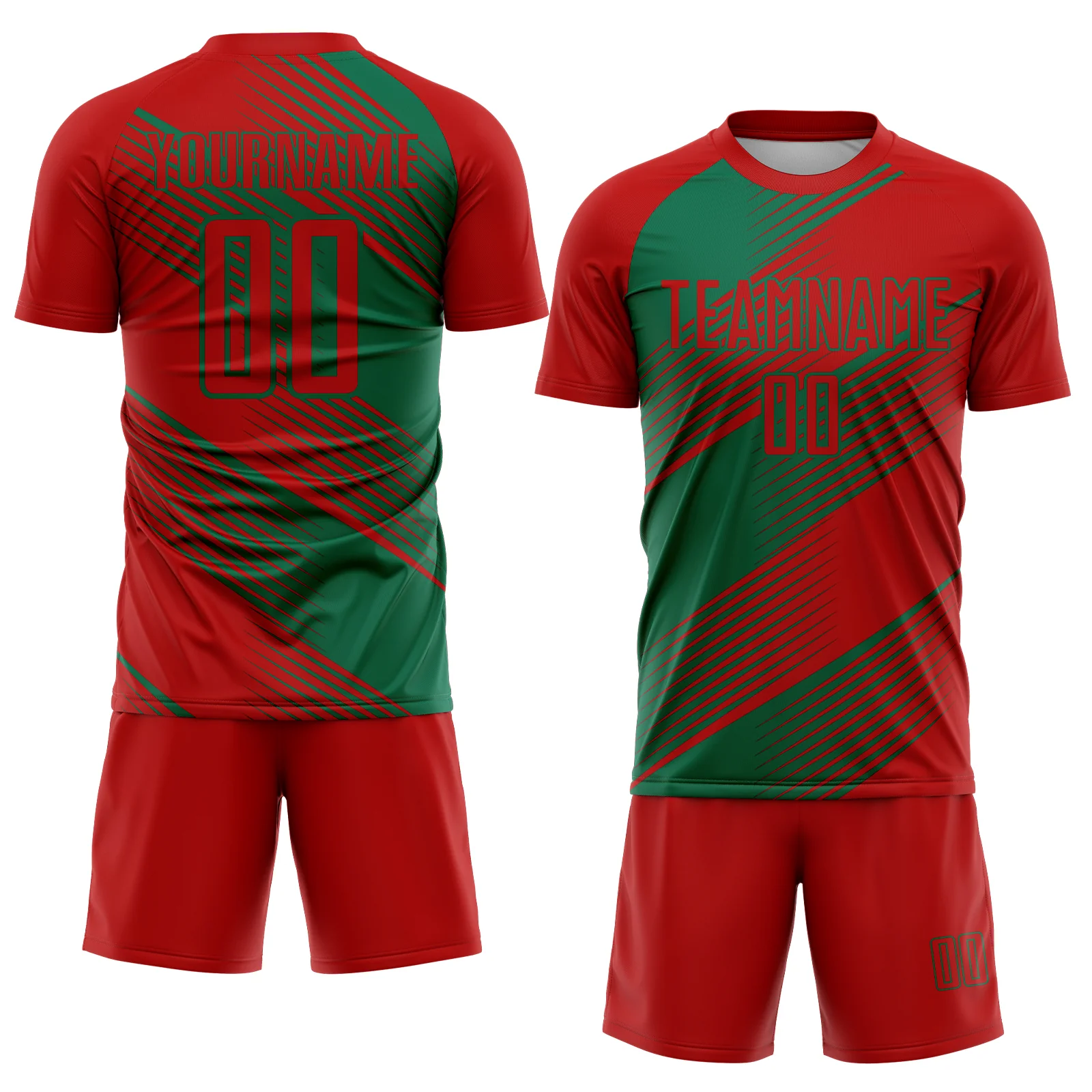 Custom Red Kelly Green Line Sublimation Soccer Uniform Jersey - Image 2
