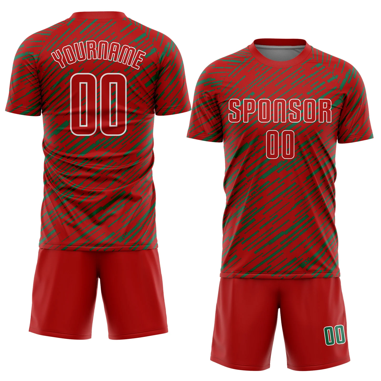 Custom Red Kelly Green-White Line Sports Sublimation Soccer Uniform Jersey - Image 2