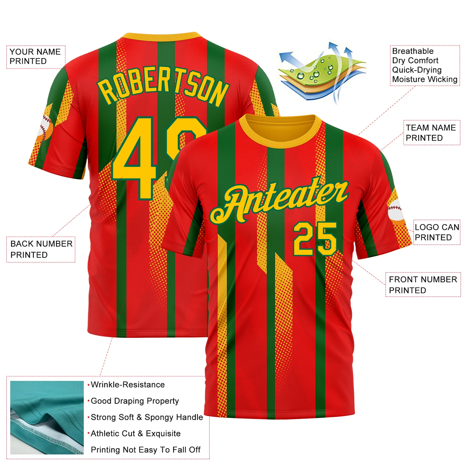 Custom Red Yellow-Kelly Green 3D Pattern Design Mexico Africa Sportswear Performance T-Shirt - Image 2