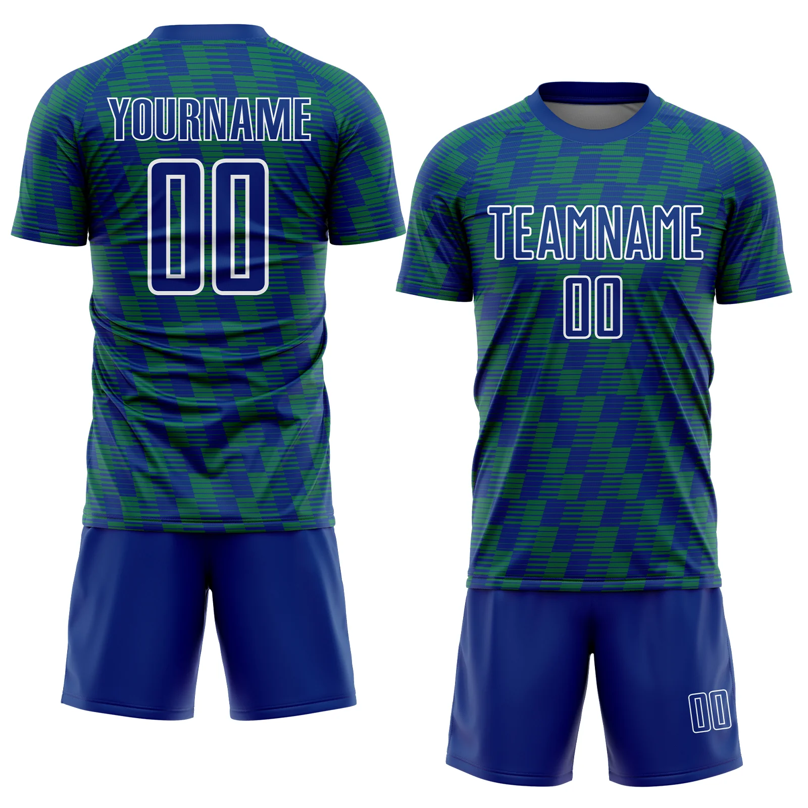 Custom Royal Kelly Green-White Line Sublimation Soccer Uniform Jersey - Image 2