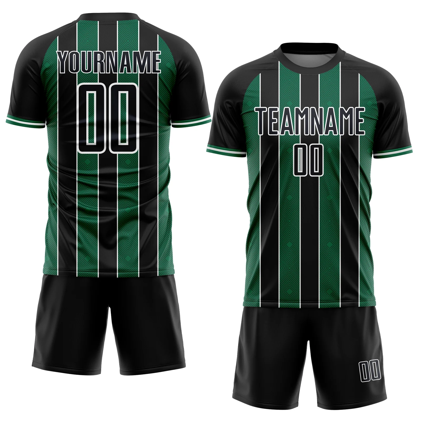 Custom Black Kelly Green-White Pinstripe Line Sports Sublimation Soccer Uniform Jersey - Image 2
