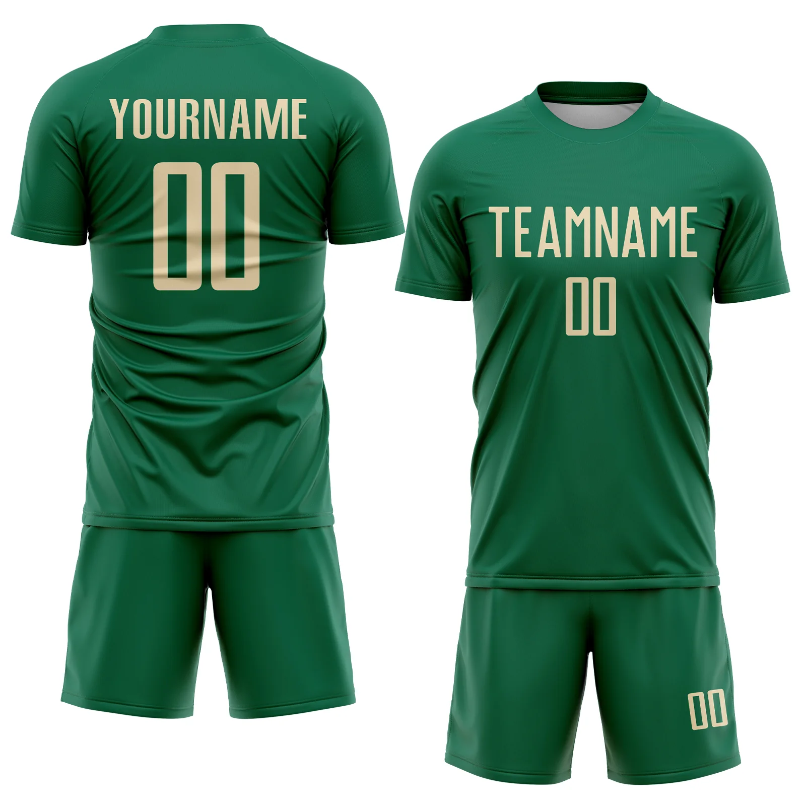 Custom Kelly Green Cream Sublimation Soccer Uniform Jersey - Image 2
