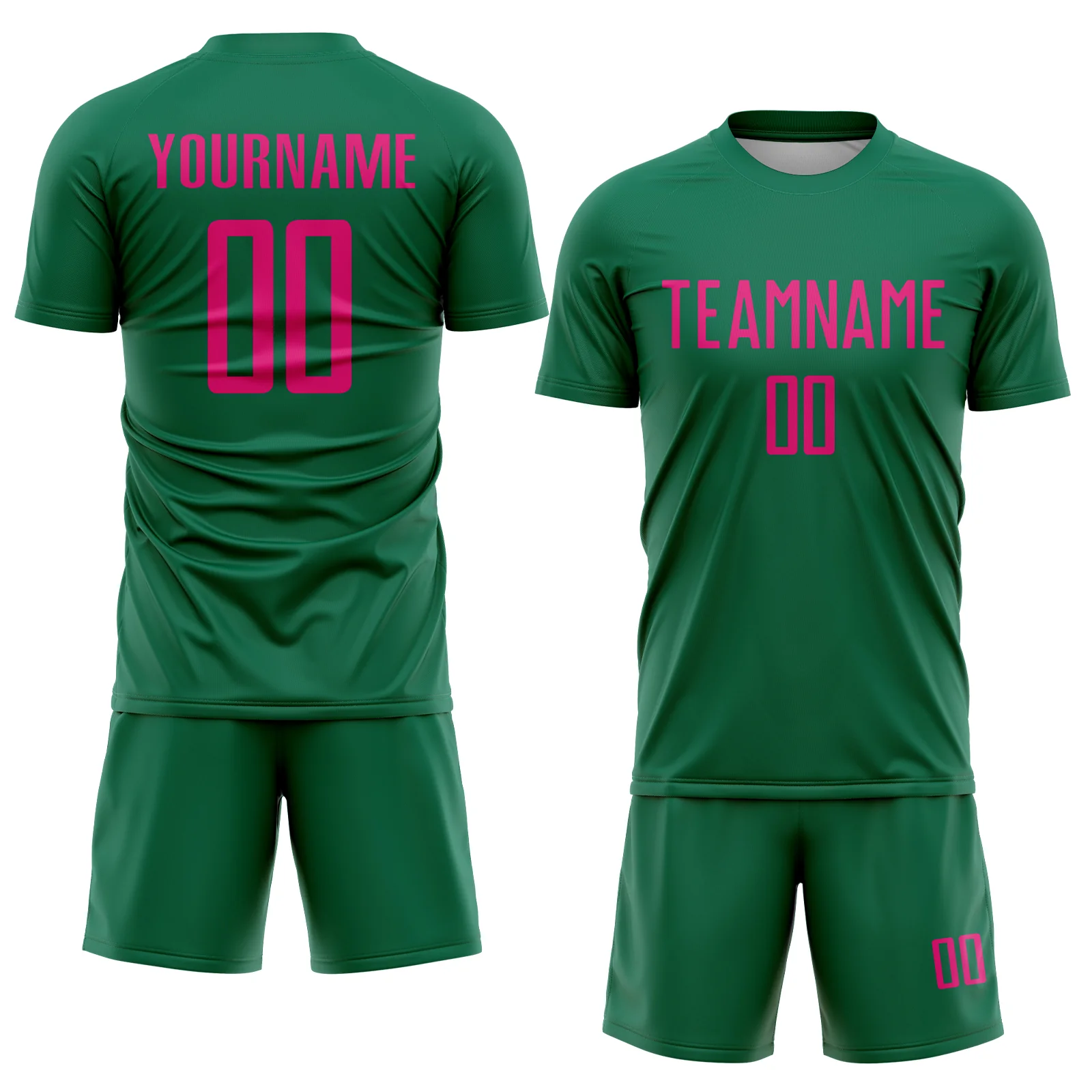 Custom Kelly Green Hot Pink Sublimation Soccer Uniform Jersey - Image 2