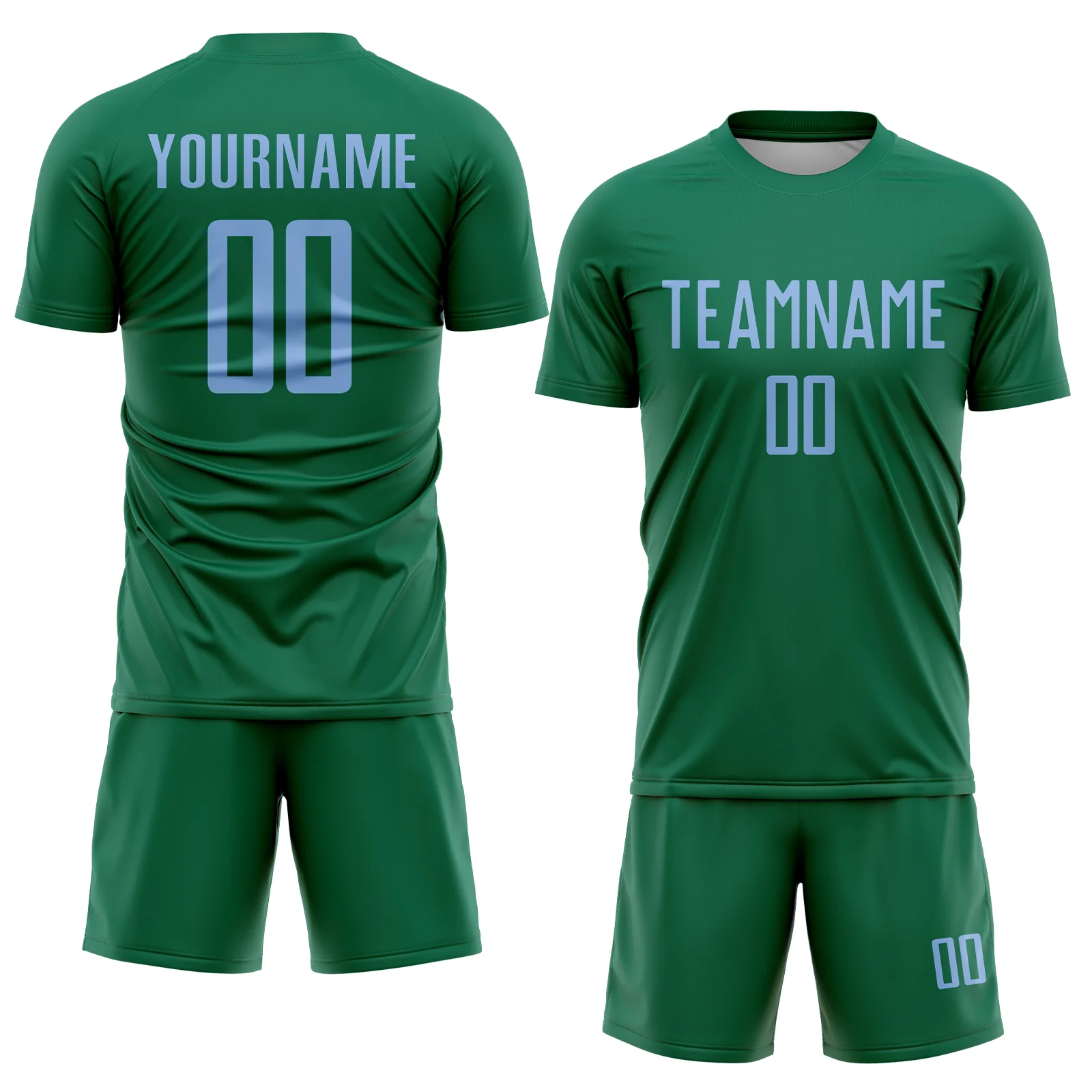 Custom Kelly Green Light Blue Sublimation Soccer Uniform Jersey - Image 2