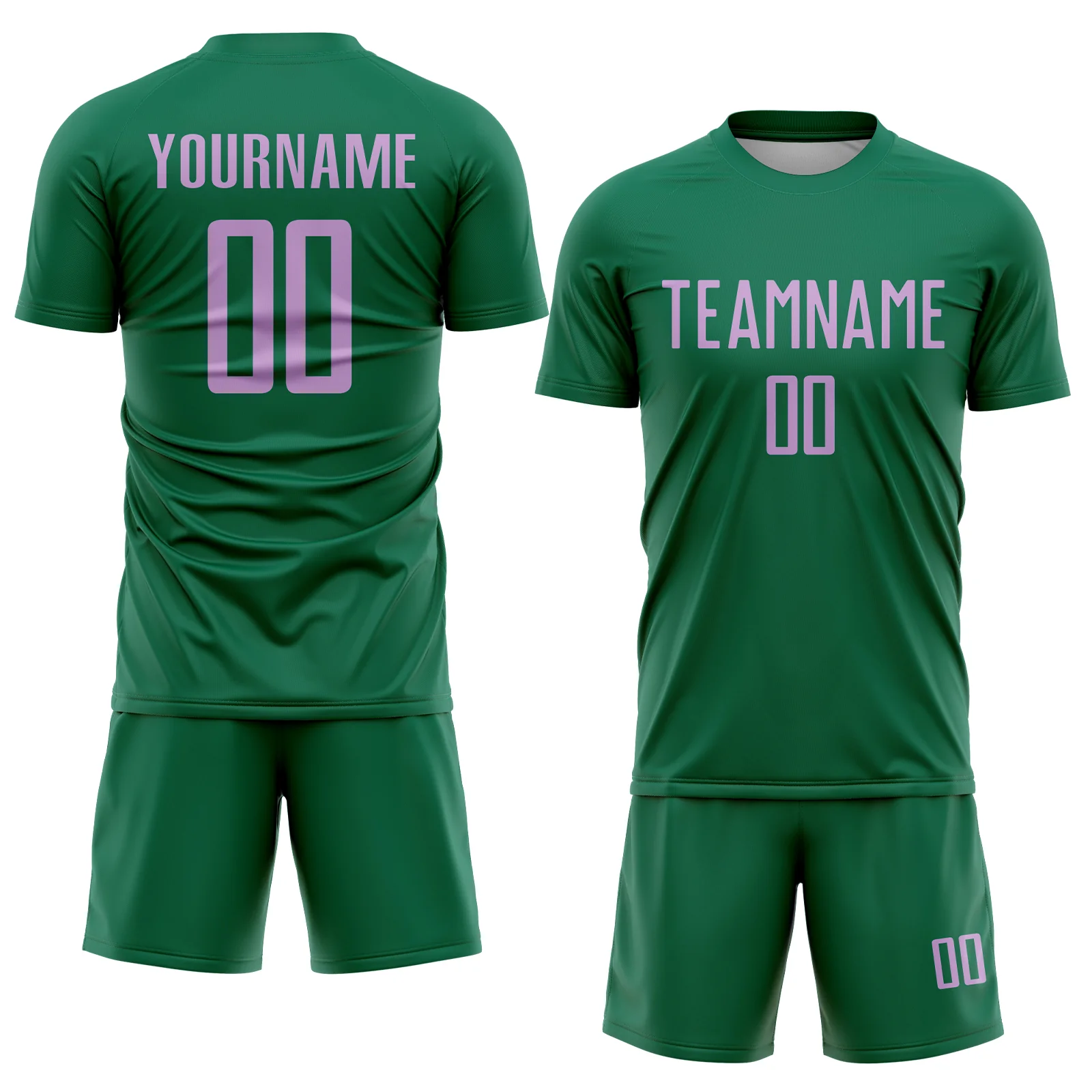 Custom Kelly Green Light Purple Sublimation Soccer Uniform Jersey - Image 2